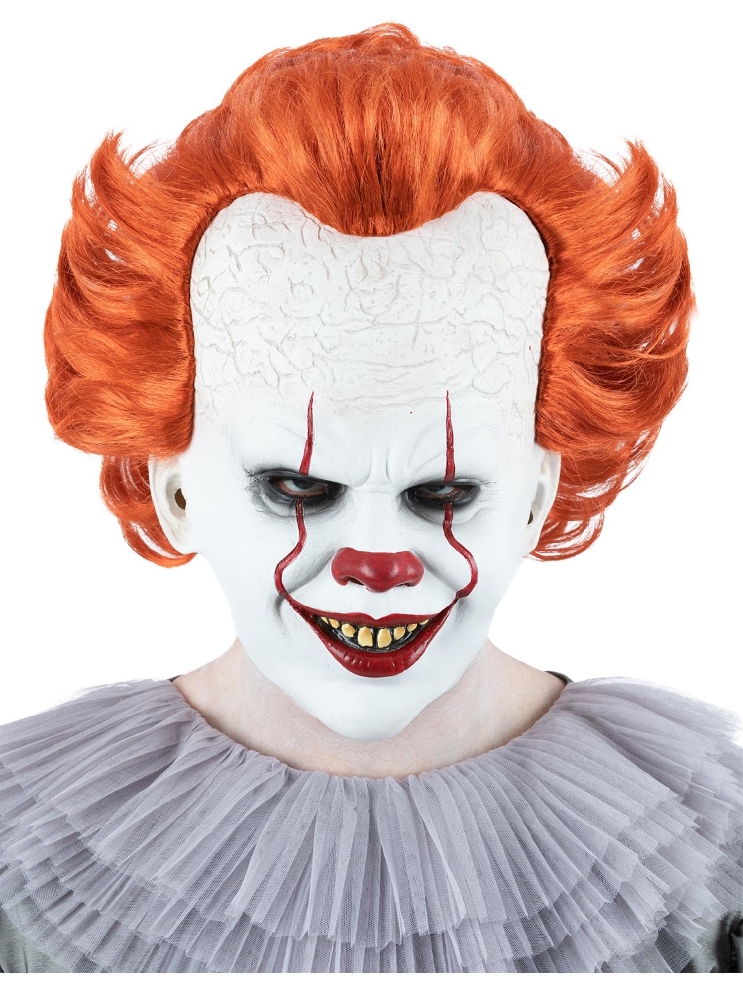 Smiffys IT Chapter Two Pennywise Mask for Adults, Full Head Latex with Hair, White and Orange, Officially Licensed, Ideal for Halloween and Themed Fancy Dress Parties