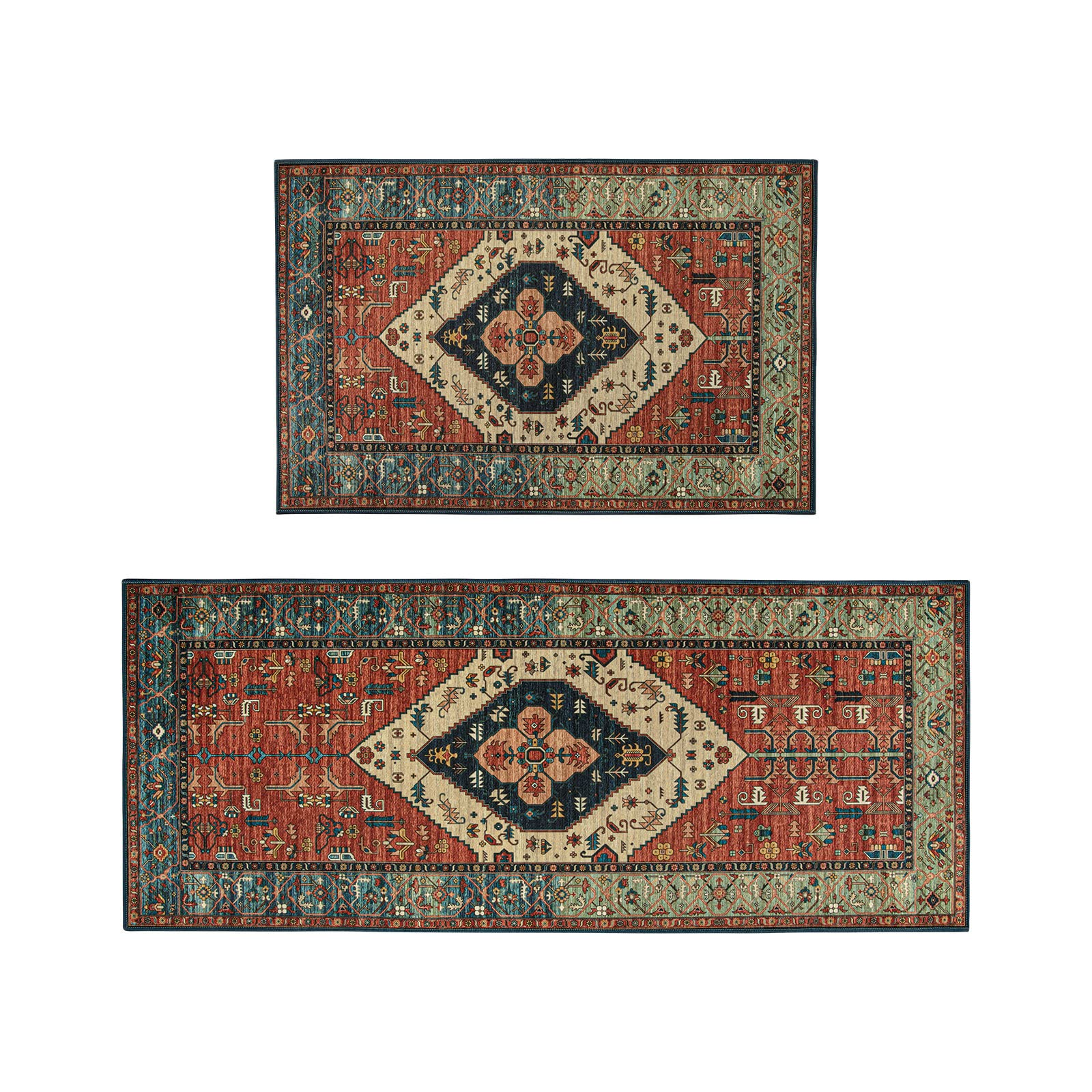Lahome Thin Kitchen Rug Set Washable [2 Pcs], Vintage Waterproof