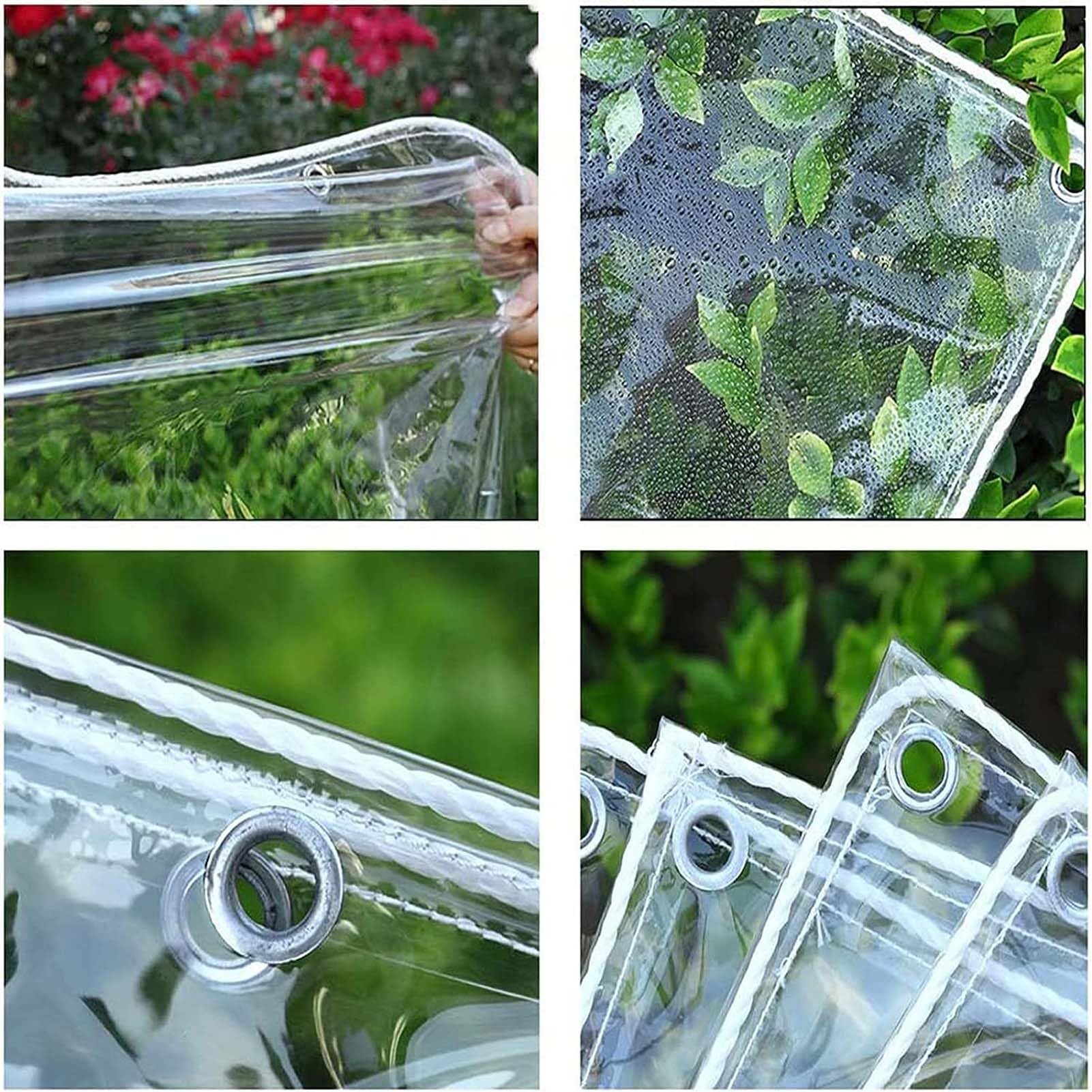 Telone Impermeabile Trasparente 2.6x4m Telo Antipioggia Pieghevole in PVC per Esterni Giardini Serre e Piante Resistente e Antistrappo Corda Inclusa.