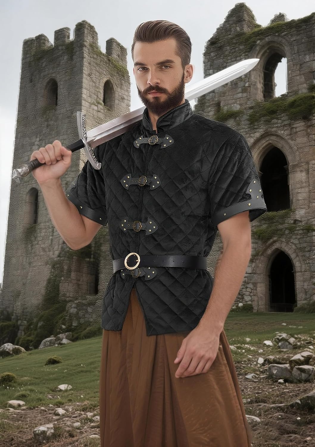 Men Medieval Paded Gambeson Jakcet with Belt Armor Costumes for Renaissance Cosplay LARP SCA - Image 5