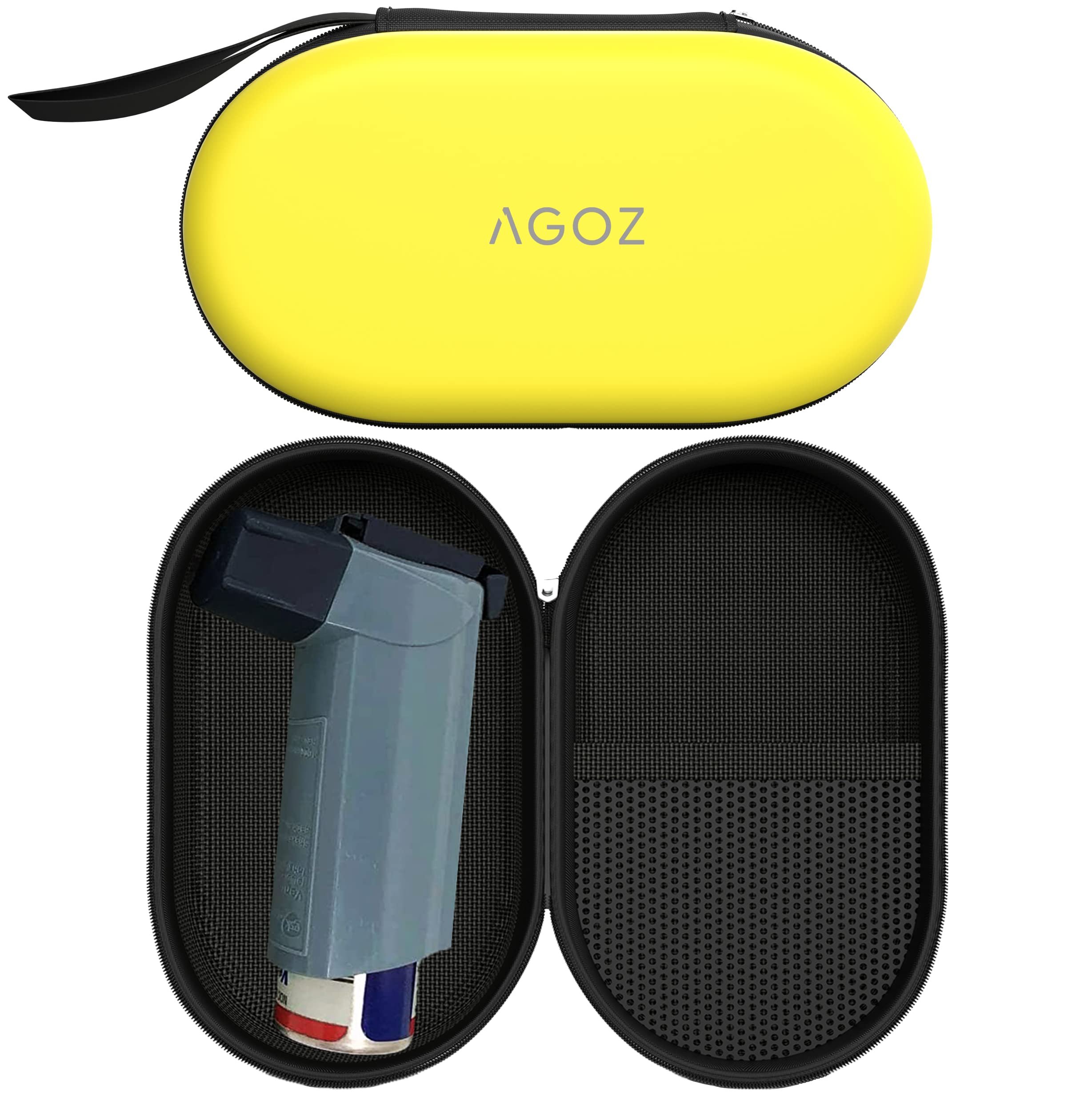 AGOZ Asthma Inhaler Case Zippered Holder Protective Medical Pouch Cover with Wrist Strap (Yellow)