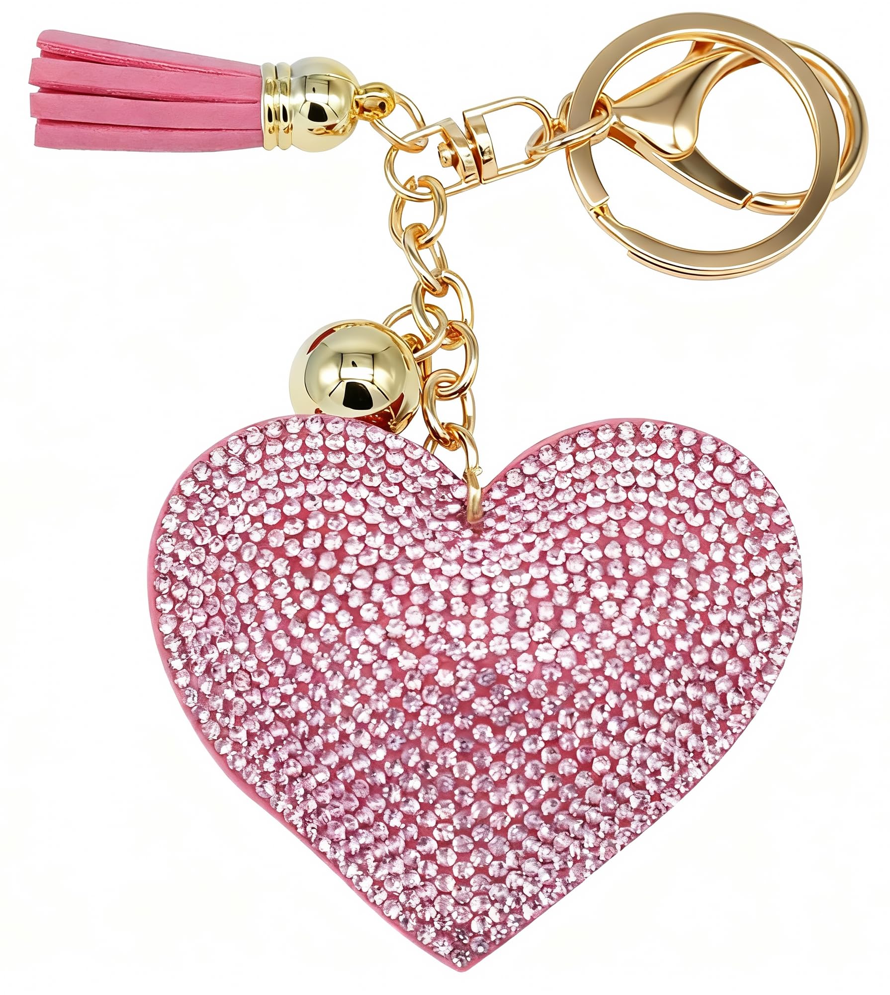 Moydolo Women's Pink Bling Rhinestone Heart Shaped Keychain Pendant Cute Crystal Love Keyring Charm For Girls Handbags Purse