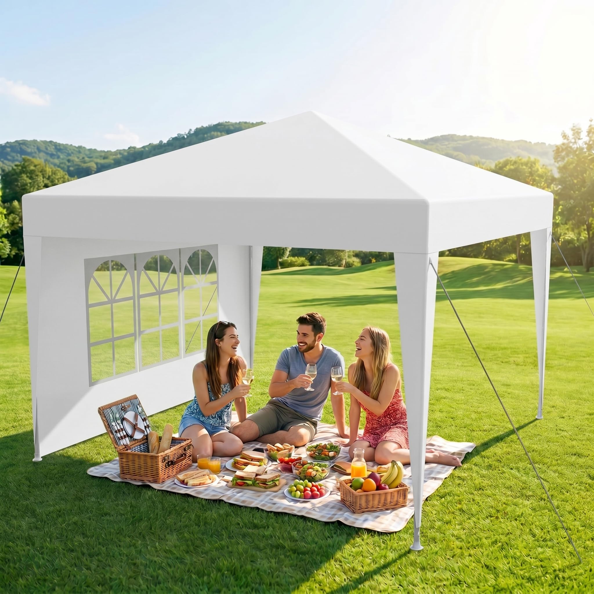 Tonnelle pliable 3 x 3 m, imperméable, stable, résistante à l'hiver, avec panneaux latéraux amovibles, protection UV et coupe-vent, tonnelle de jardin, tente de fête, pour marché, festival, camping