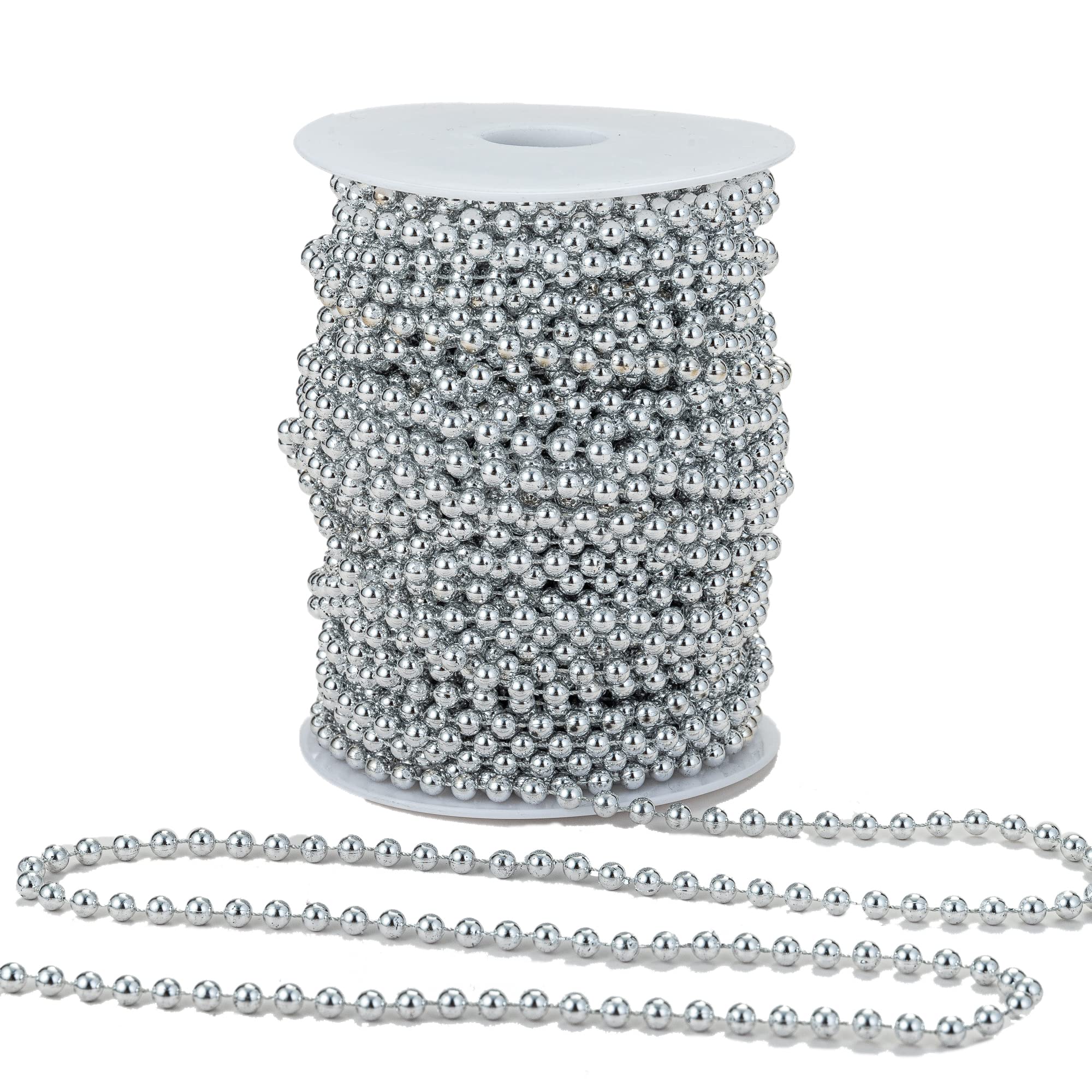 Mandala Crafts Rouleau de perles artificielles blanches de 6 mm – Fil de 24,6 m de long pour sapin de Noël, mariage, fête, vases, décoration à faire soi-même