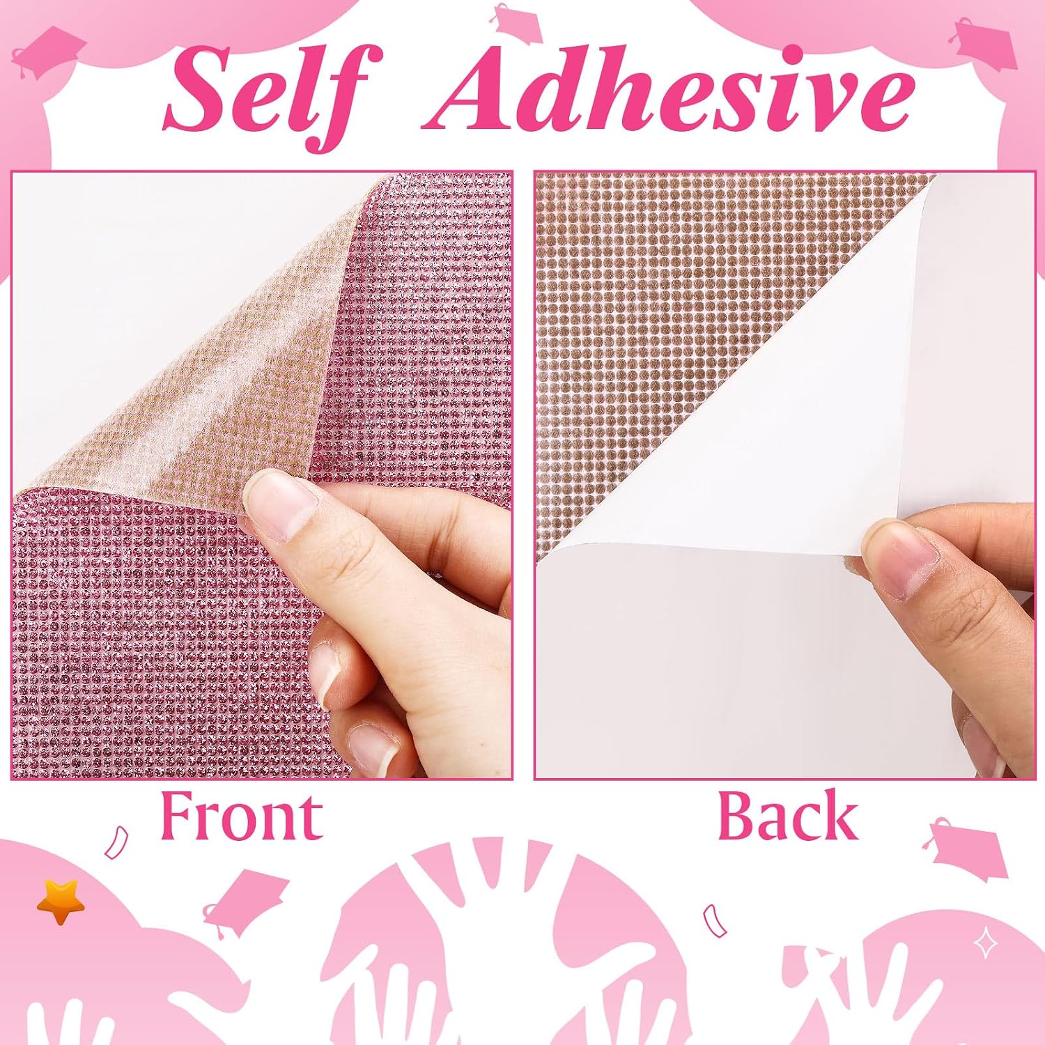 MotiMind 3 Sheets Construction Paper for Graduation Cap Decoration Bling Rhinestone Colorful Self-adhesive Cardstock Grad Cap for Photo DIY Graduation Hat Topper Party Decoration(Pink)