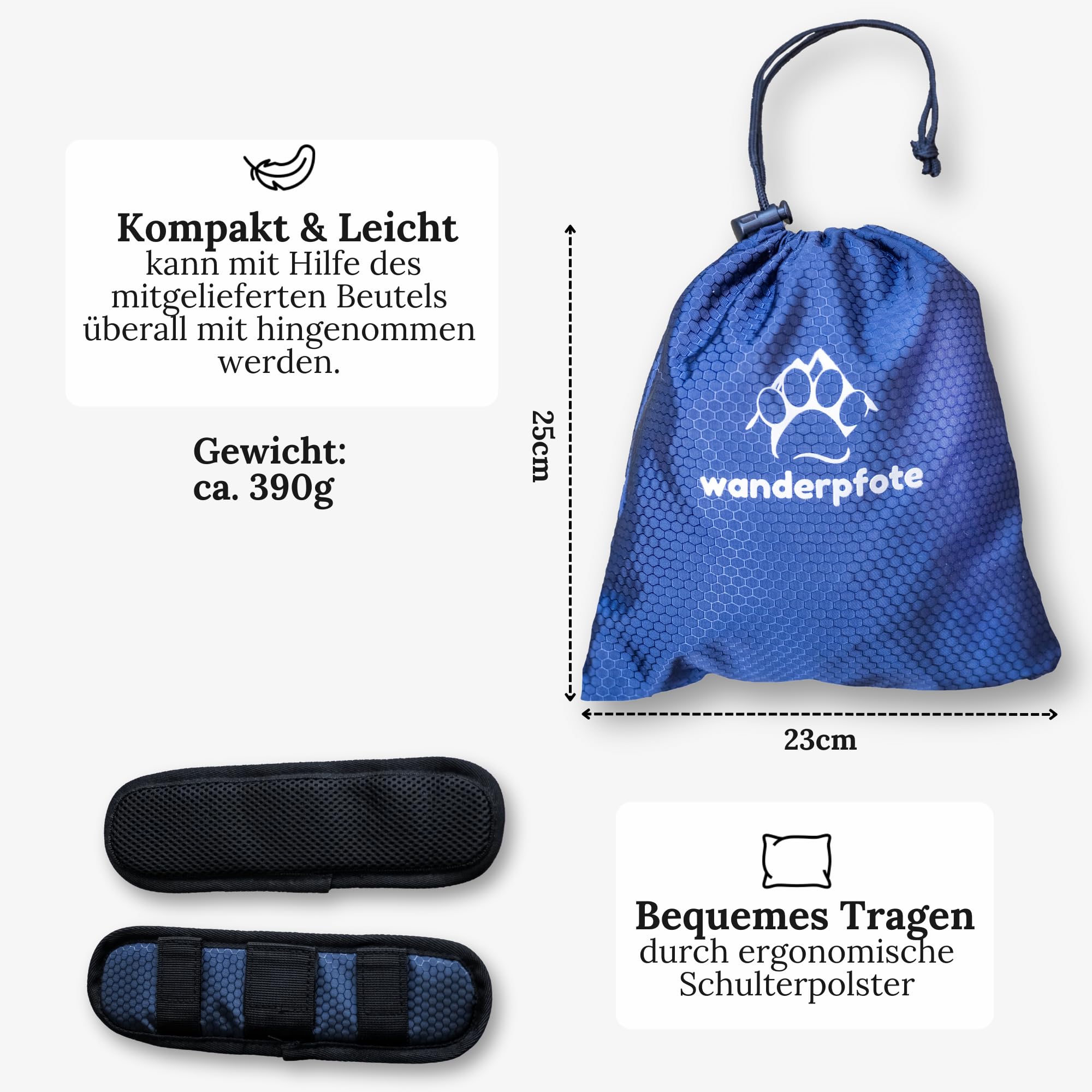 Tragehilfe für Hunde – Notfallrucksack bei Wanderungen oder Tragetasche Hund im Alltag bei Treppe - Klein, Leicht, Robust, Hochwertig - Tragetuch Hund, Hundetasche (L)