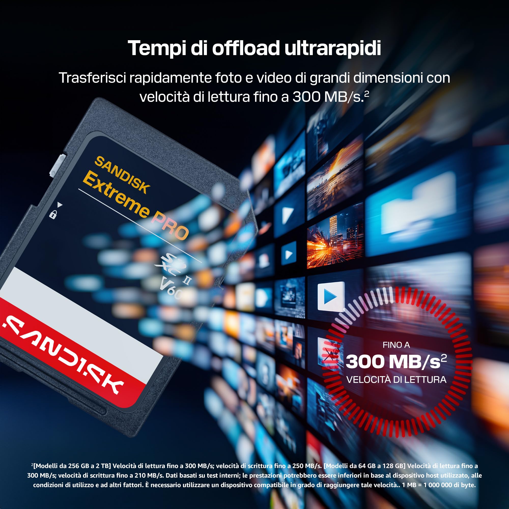 SANDISK Extreme PRO SDXC- UHS-II Scheda V60 128 GB (Fino a 300 MB/s in lettura e fino a 210 MB/s in scrittura, 4K UHD, Full HD, U3, C10, V60) Compatibile con fotocamere reflex e mirrorless