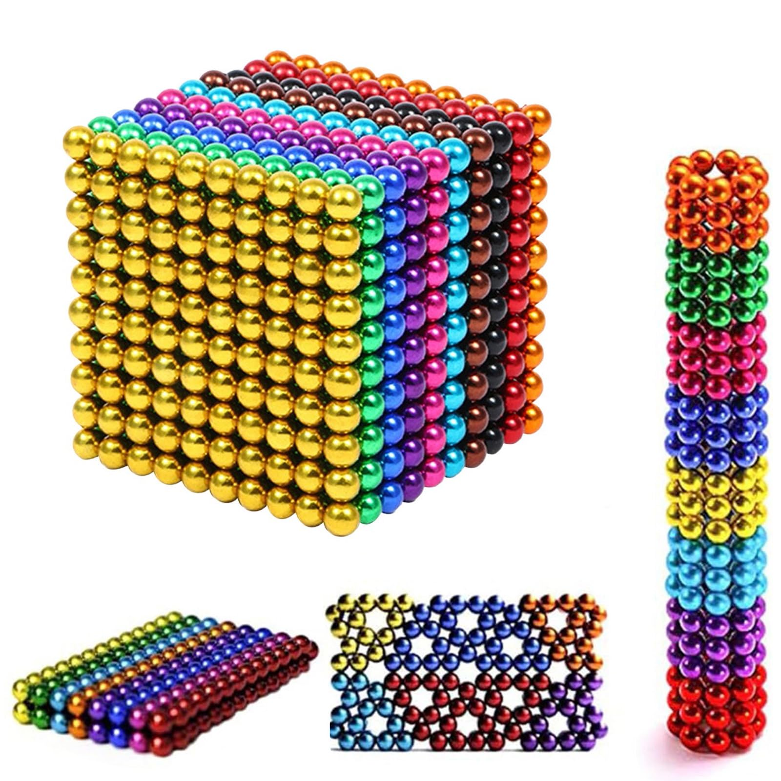 Magnetic Balls Fidget , Multi-Color Rainbow Magnet Beads, 216/512/1000 PCS 3D Stacking Building Sculpture Magnets, Stress Relief Desk Decor Creative Gift for Adults