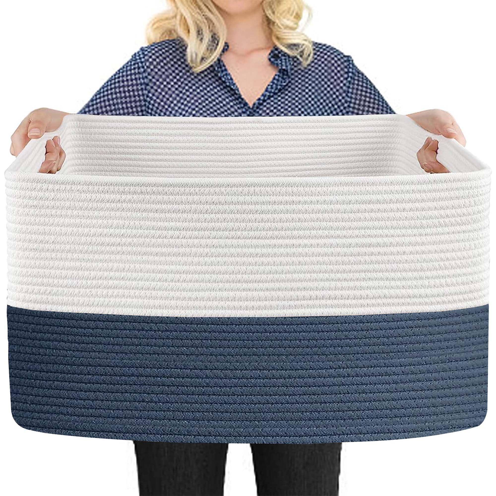 Extra Large Rope Basket, 23.6" x 15.7" x 14.1" Woven Stuffed Animals Storage Bin, Kids Dog Stuff Toy Box Organizer, Living Room Nursery Organization, Big Basket Container for Blankets Clothes