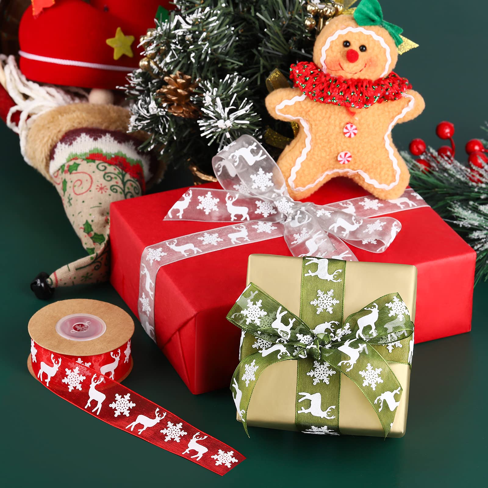 Fovths 3 Rolls 30 M Christmas Ribbon Gift Wrapping Ribbons Organza Ribbon Xmas Theme With Snowflake Elk in 3 Colors for Gift Wrapping 25mm Wide - Image 4