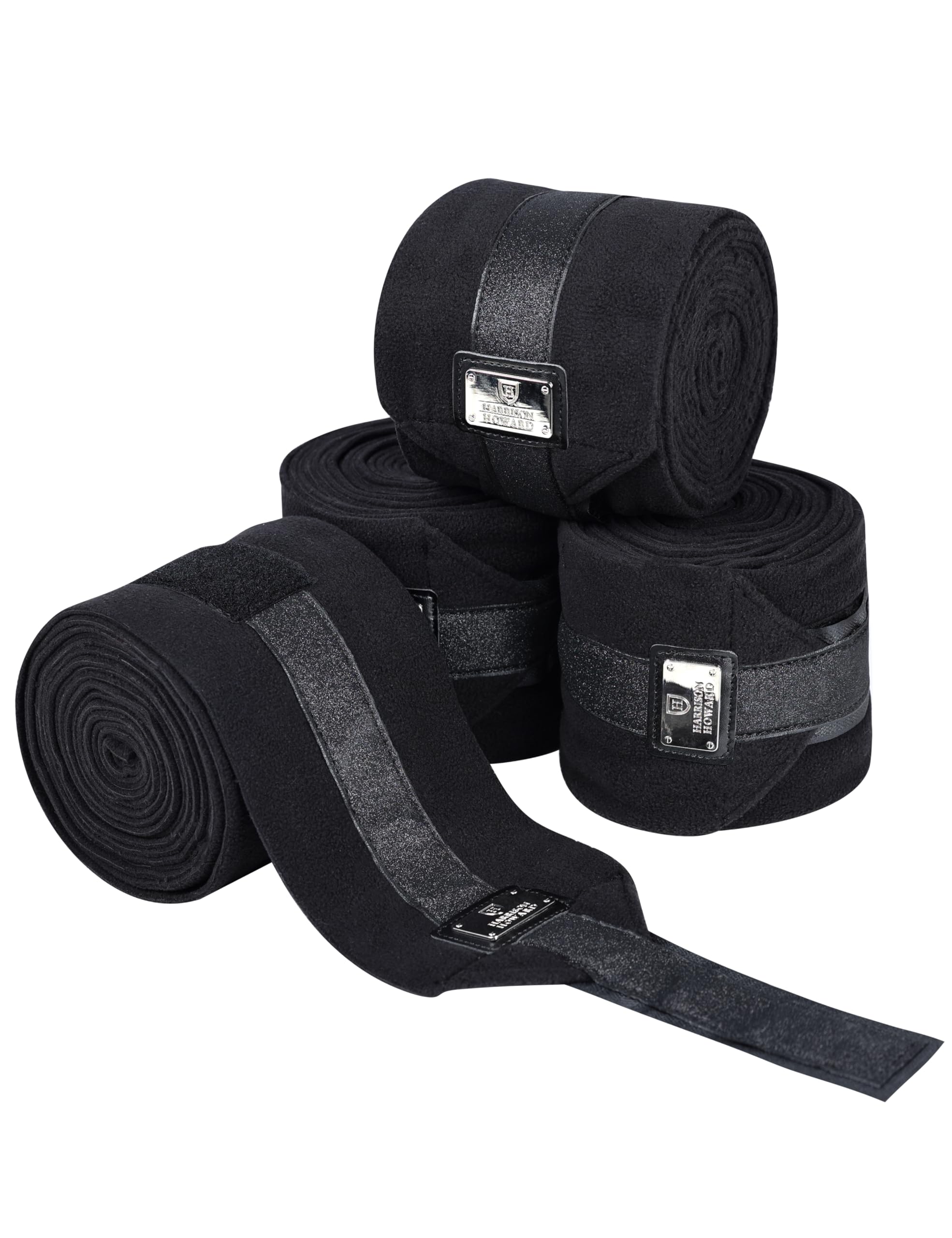 Harrison Howard Set di 4 fasce per gambe di cavallo, in morbido pile, taglia L, colore: nero