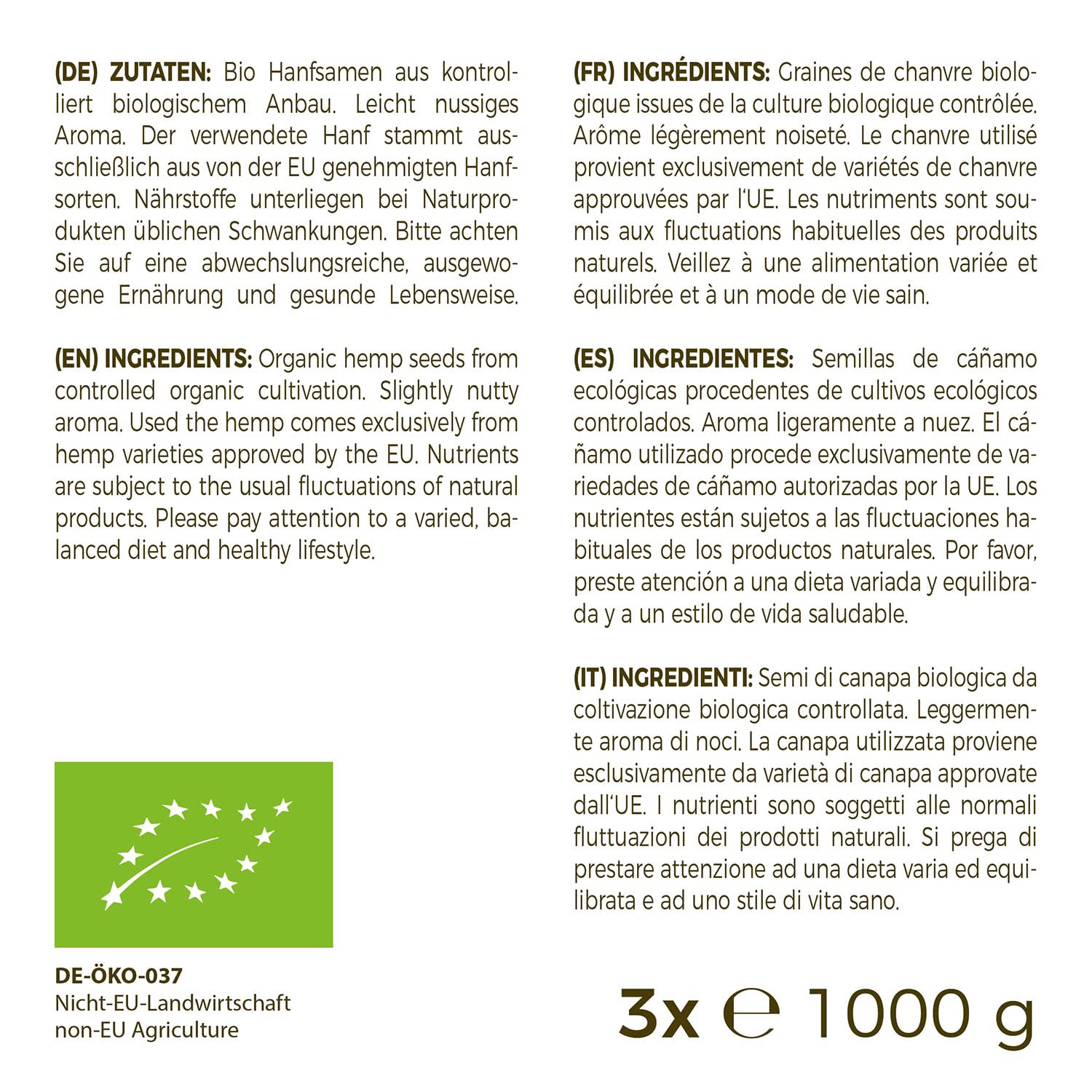 GreatVita Bio Hanfsamen, geschält, (3 x 1000g) natürliches Protein, Eiweiß