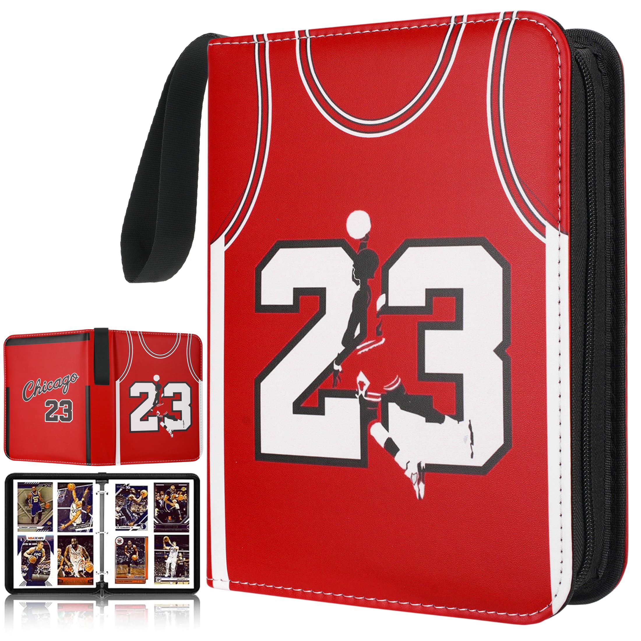 HBK Basketball Card Binder 400 Pockets - Waterproof Sports Card Holder with 50 Removable Sheets, 3-Ring Trading Card Album Case for Collectors, Zippered PU Leather Storage for Standard Cards