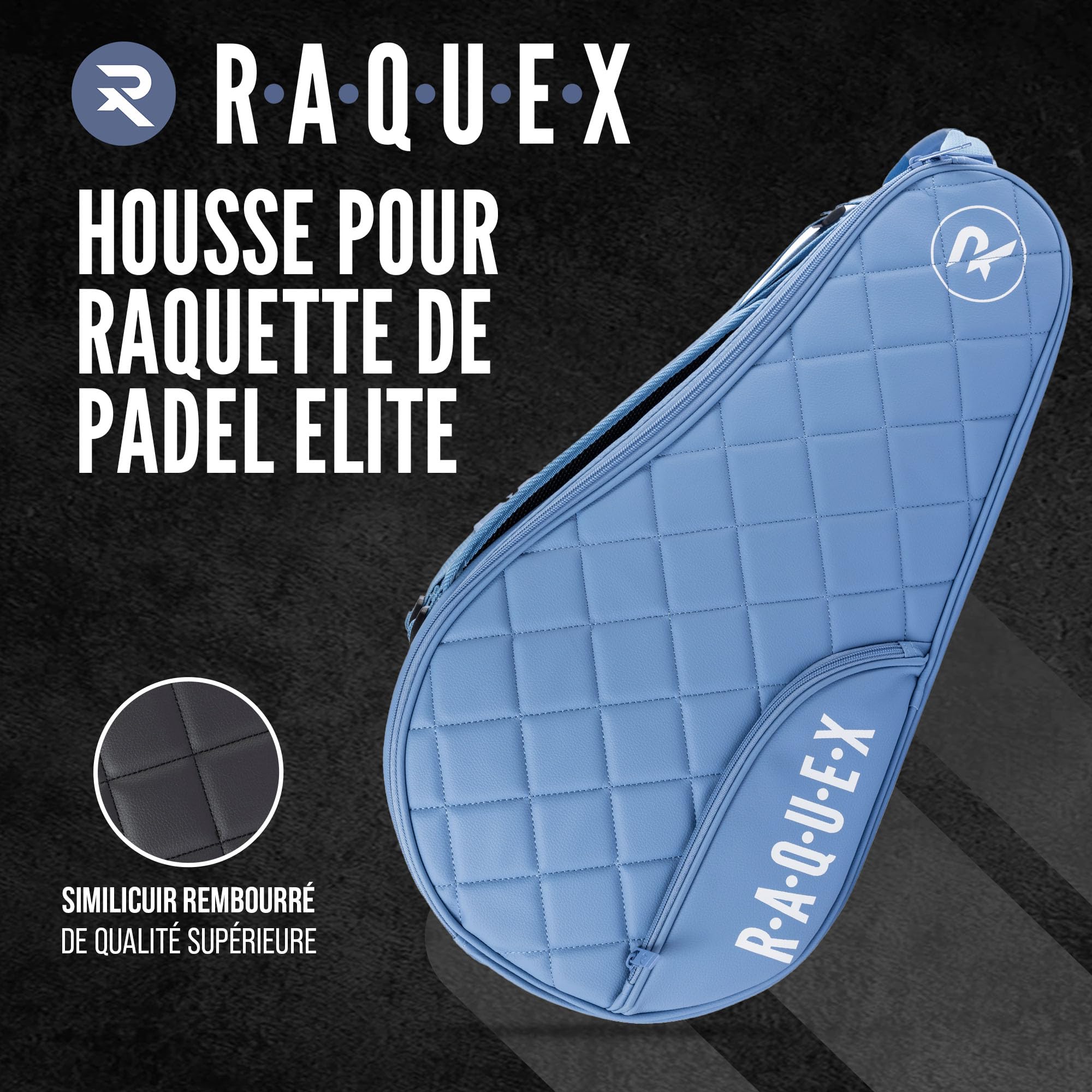 Raquex Sac de Padel matelassé Elite (jusqu'à 4 Raquettes) – Bleu ou Noir – Sac de Padel en Similicuir pour Homme et Femme Sac de Protection rembourré pour Raquette de Padel - Cadeau de Luxe