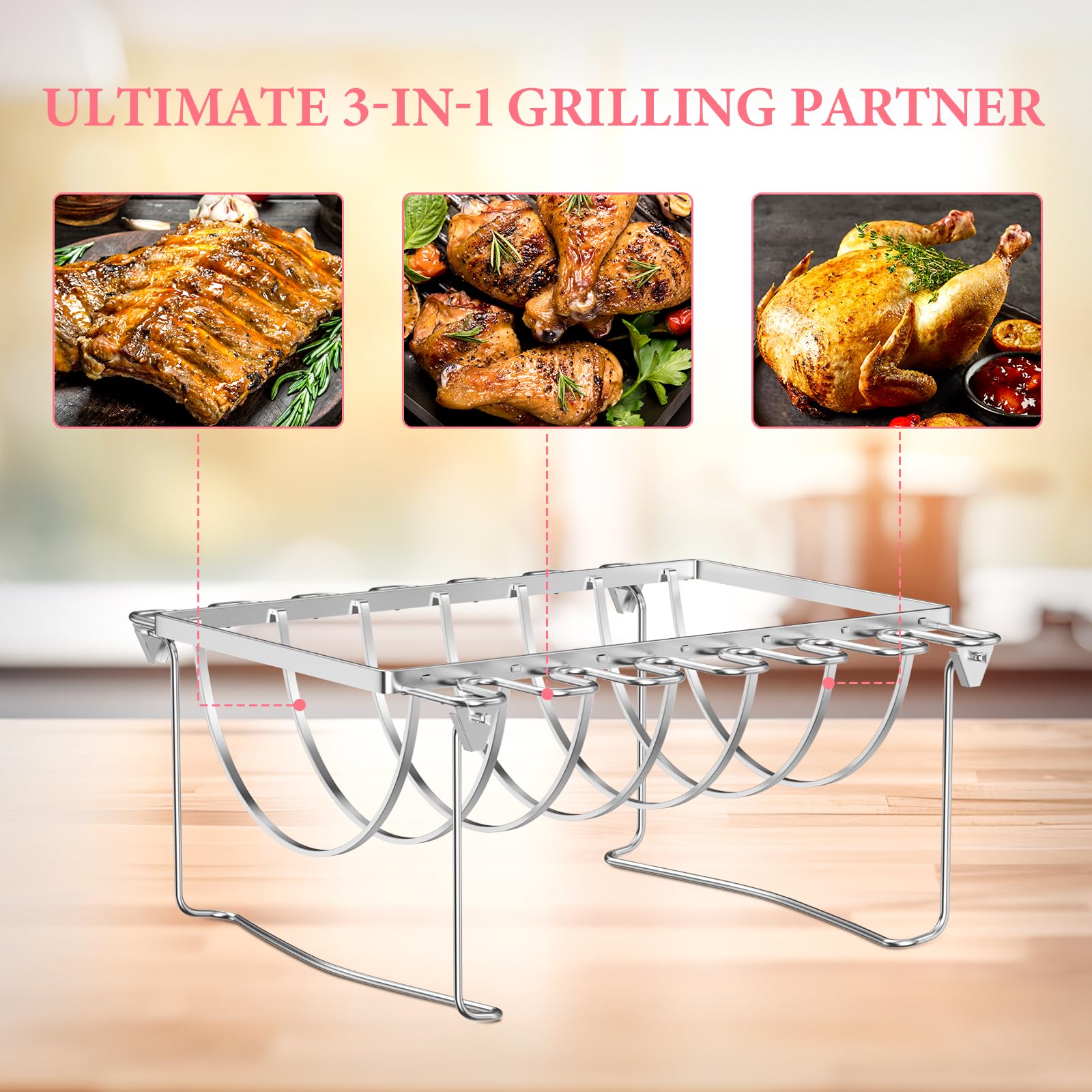 Snapklik.com : Foldable 3-in-1 Chicken Leg Rib Rack For Grill, Oven ...