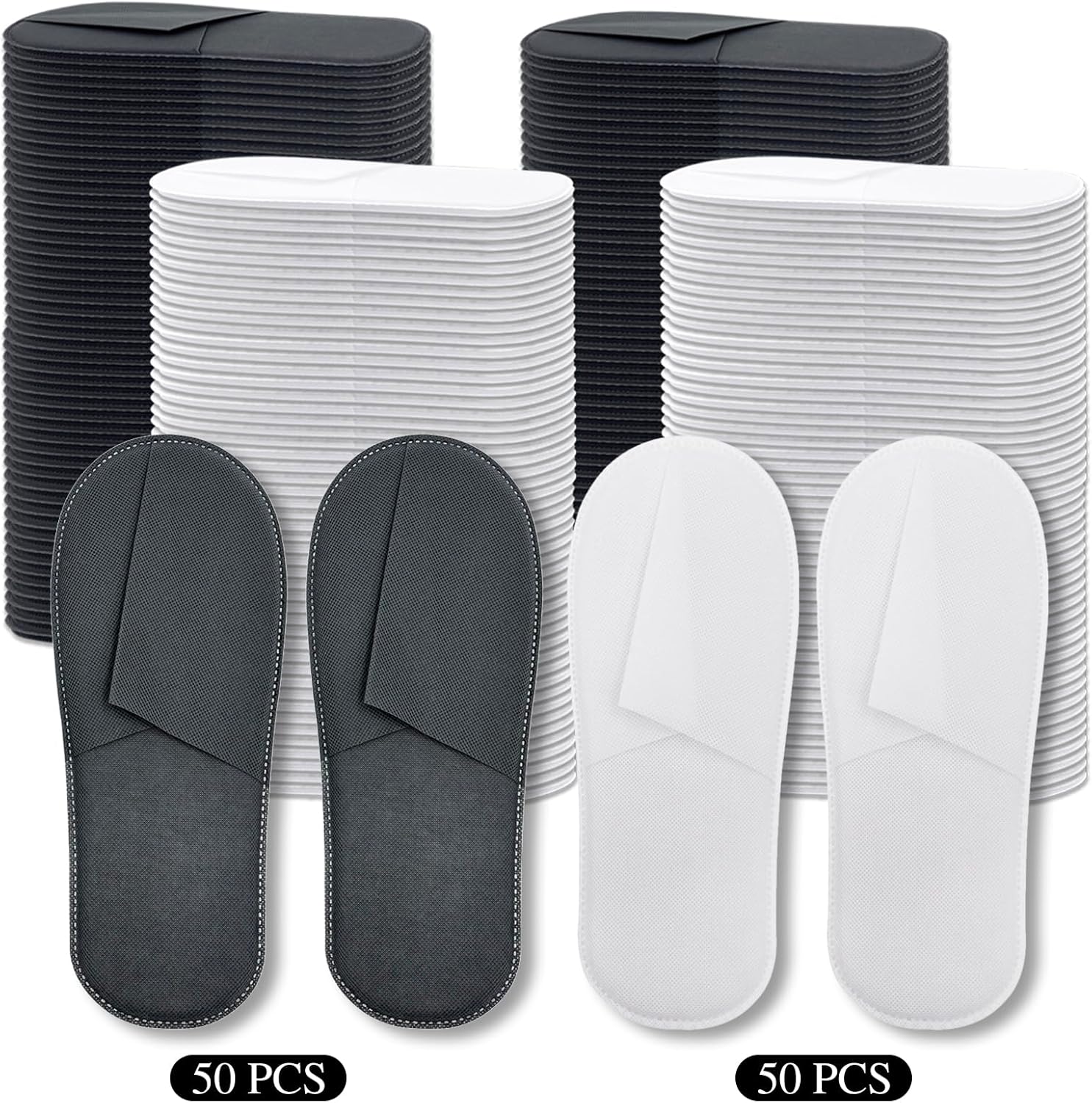 50/100 Pairs Disposable Slippers Bulk – 25/50 White & 25/50 Gray Disposable Slipper for Guests, Hotel Spa Guest Slippers Closed‑Toe for Travel Home - Image 7