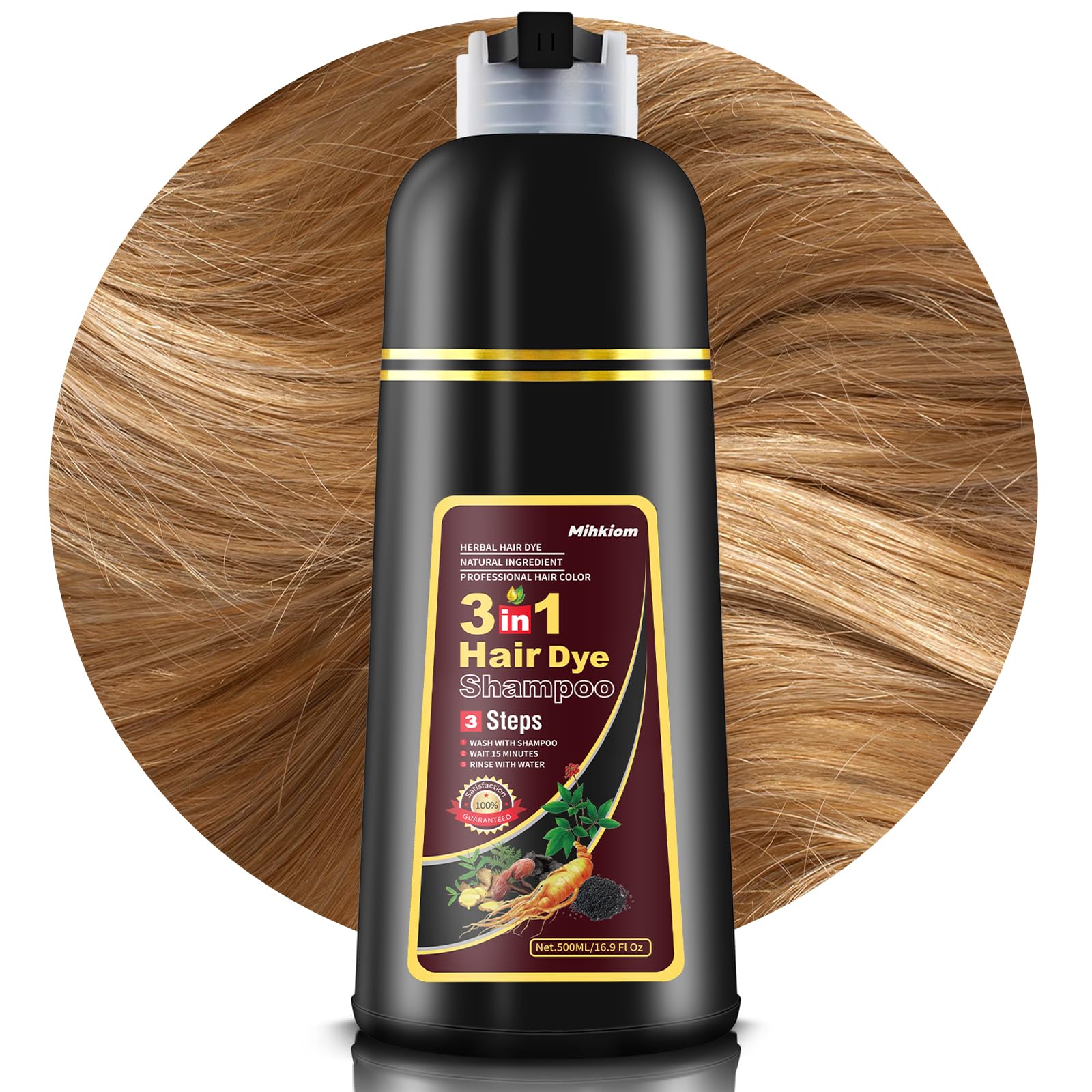 Mihkiom Brown Hair Dye Shampoo 3 in 1 for Women & Men, Hair Color Shampoo Refresh Hair Only 20 Mins - Natural Plant - Champu Para Pintar el Pelo