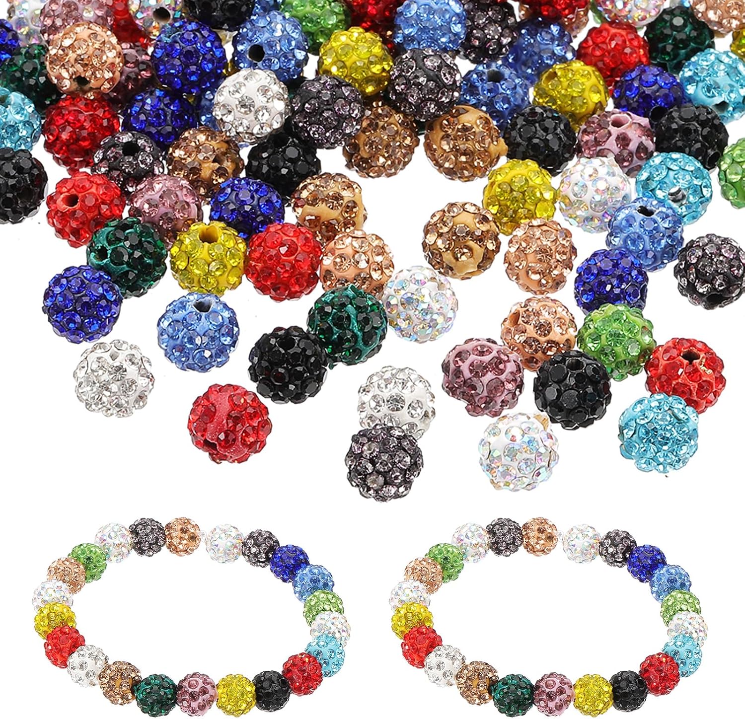 PATIKIL 8mm Rhinestone Beads, 150pcs Clay Rhinestone Beads Disco Ball Beads Diamond Spacer Beads Crystal Sparkle Shiny Round Bulk for Jewelry Making Pens Crafting Necklace, 15 Color