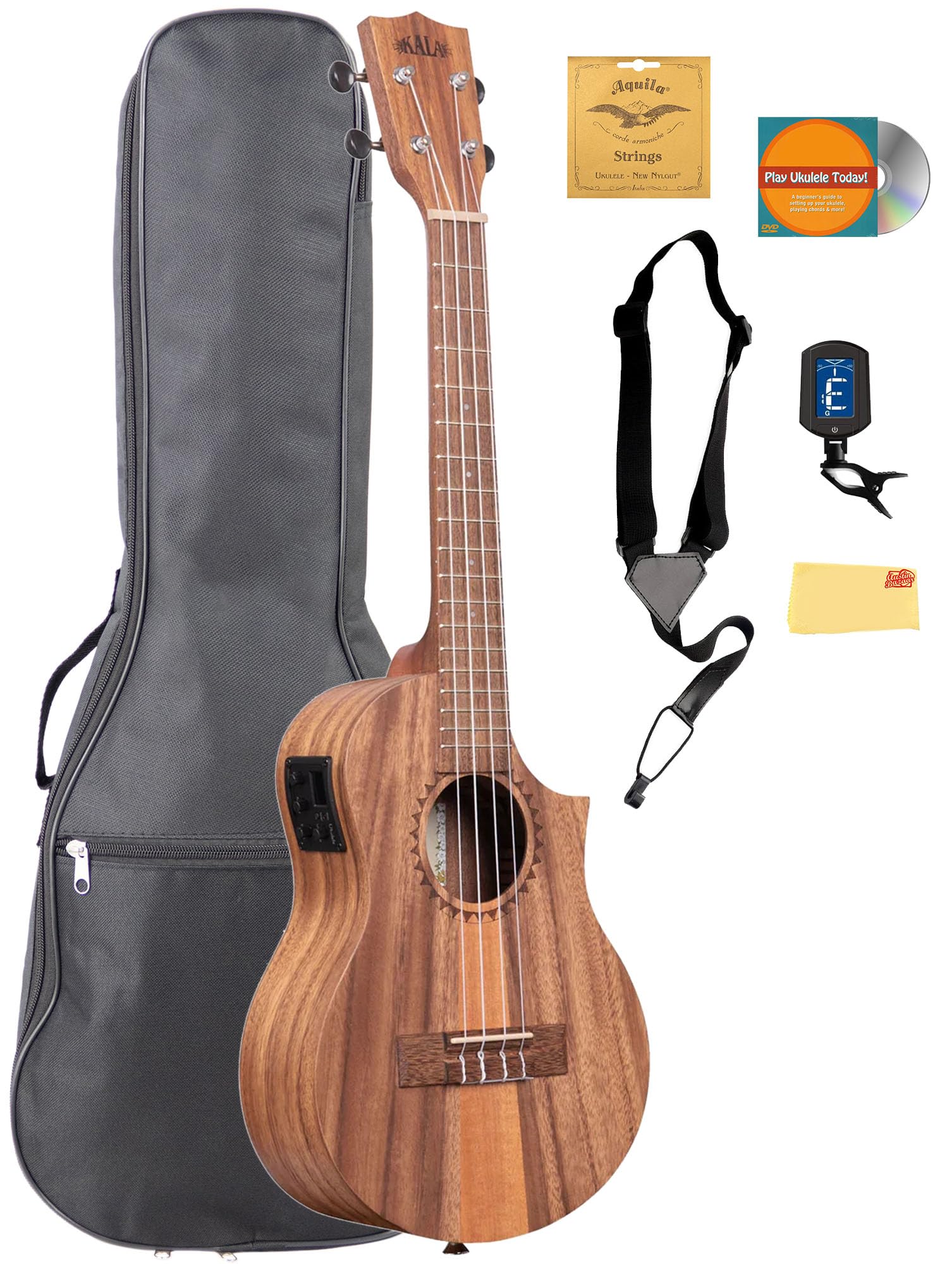 KALA チーク トリトップ テナーウクレレ CUTAWAY ＆ EQ 内蔵ピックアップとチューナーパッド入りギグバッグ (付属しません)