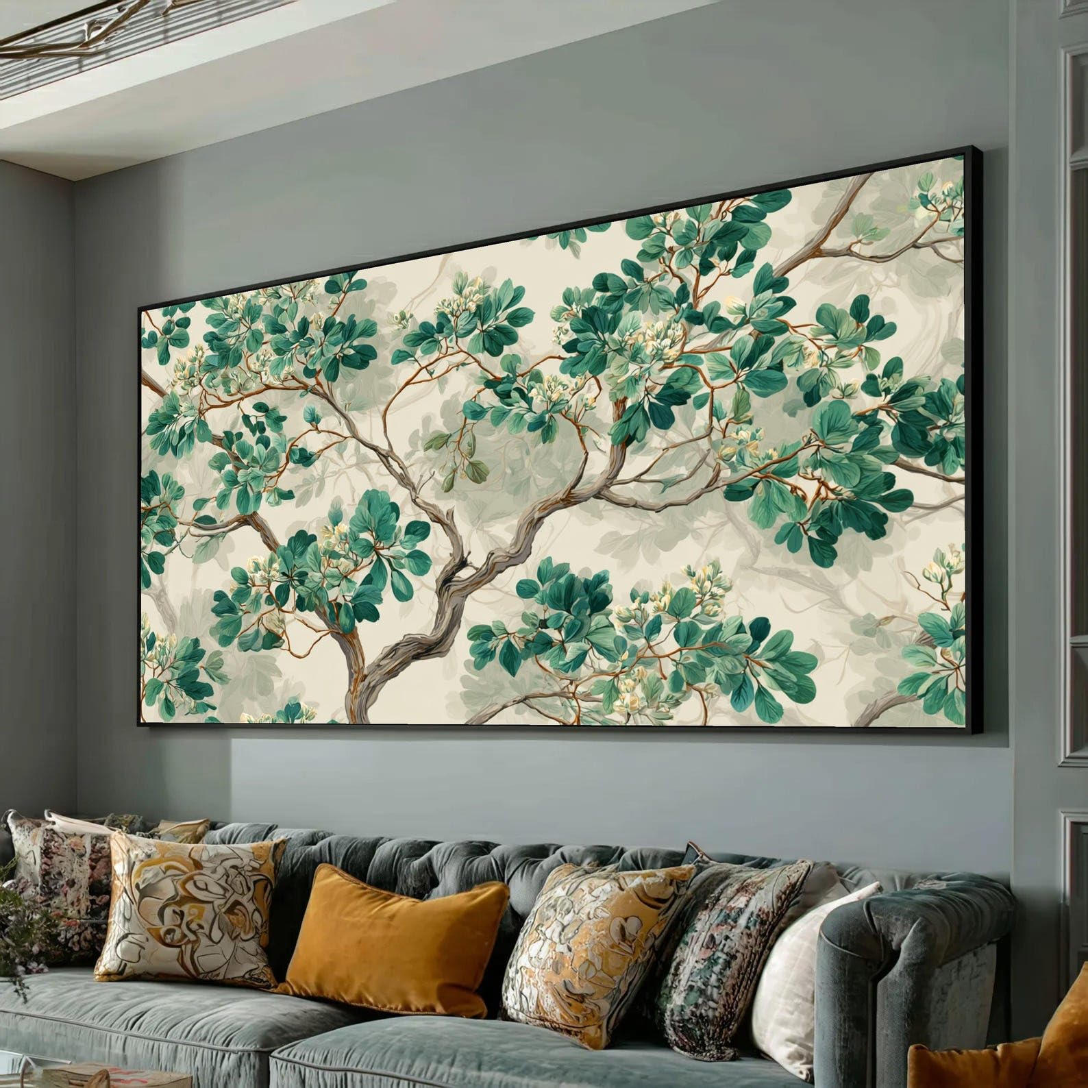 TONGYINLI Blooming Branches Canvas Painting, Botanical Wall Art, Green Leaves Floral Nature Canvas Print Home Decor Artwork(30x50cm/Frameless)