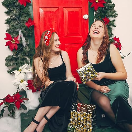 Miniatura 3 de NVENF Joy - Diadema roja de Navidad para mujer, diadema ancha con nudo superior con adornos de perlas de cristal, accesorio festivo para el cabello,