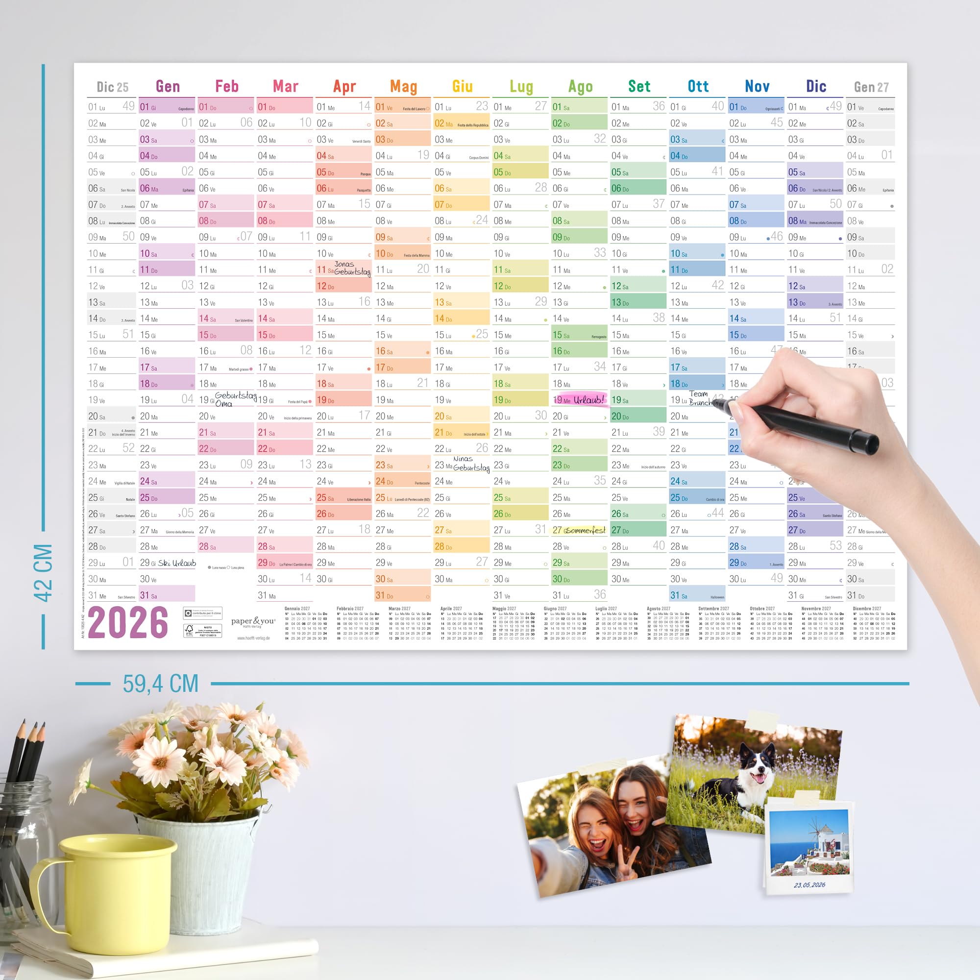 Calendario Da Parete 2025 Häfft® A2 Arcobaleno - Con Festività Italiane E Planner Extra, Sostenibile - Foto 5