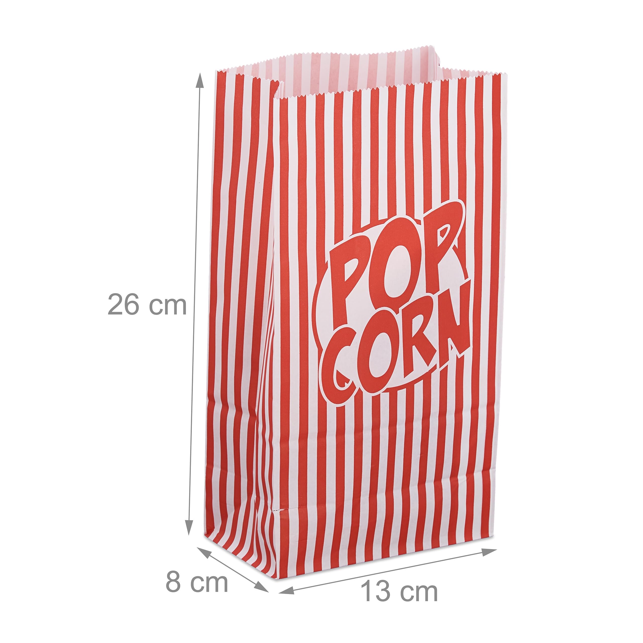 Relaxdays Sachets à popcorn, lot de 240, rayés, petits sacs, pour soirée cinéma, en papier, style rétro, rouge/blanc