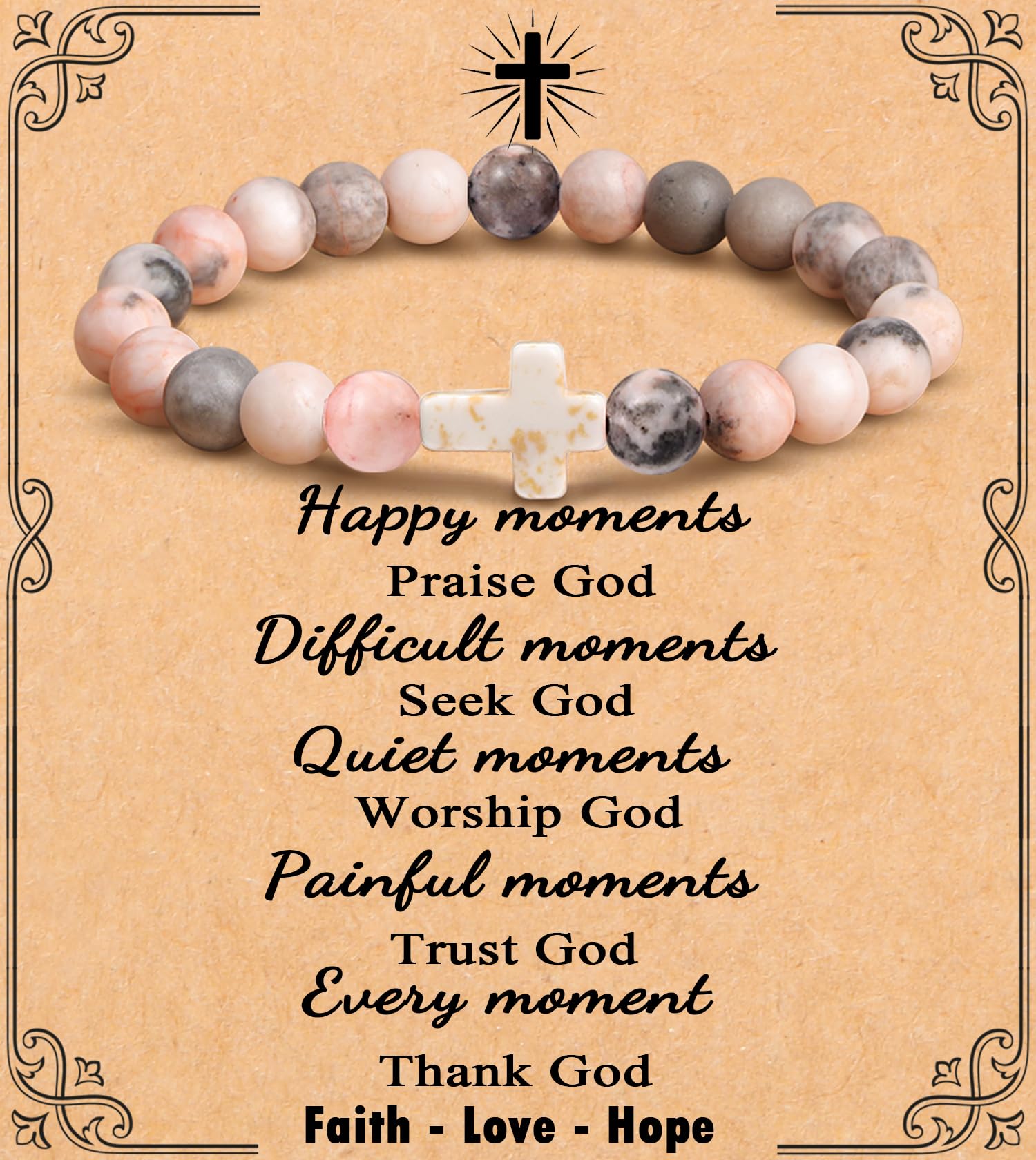 Cross Bracelet for Women Christian Gifts for Daughter Mom Grandma Niece Godmother Religious Baptism Jewelry Birthday Retirement Gifts Beaded Bracelet