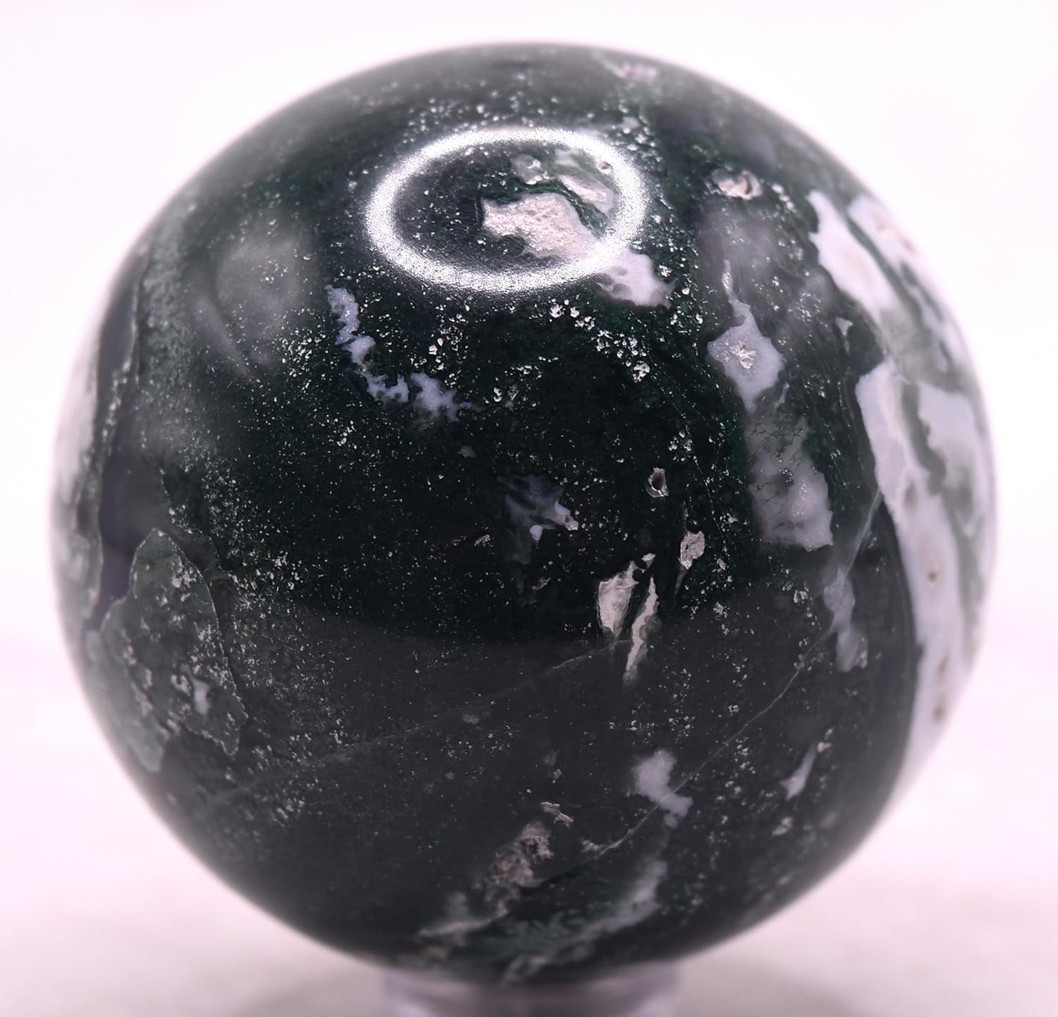 Pair 47mm Green Moss Agate Carved Spheres Polished Natural Chalcedony Gemstone Crystal Mineral Collectible Decor Specimen Balls - India + Stand (2PCs)