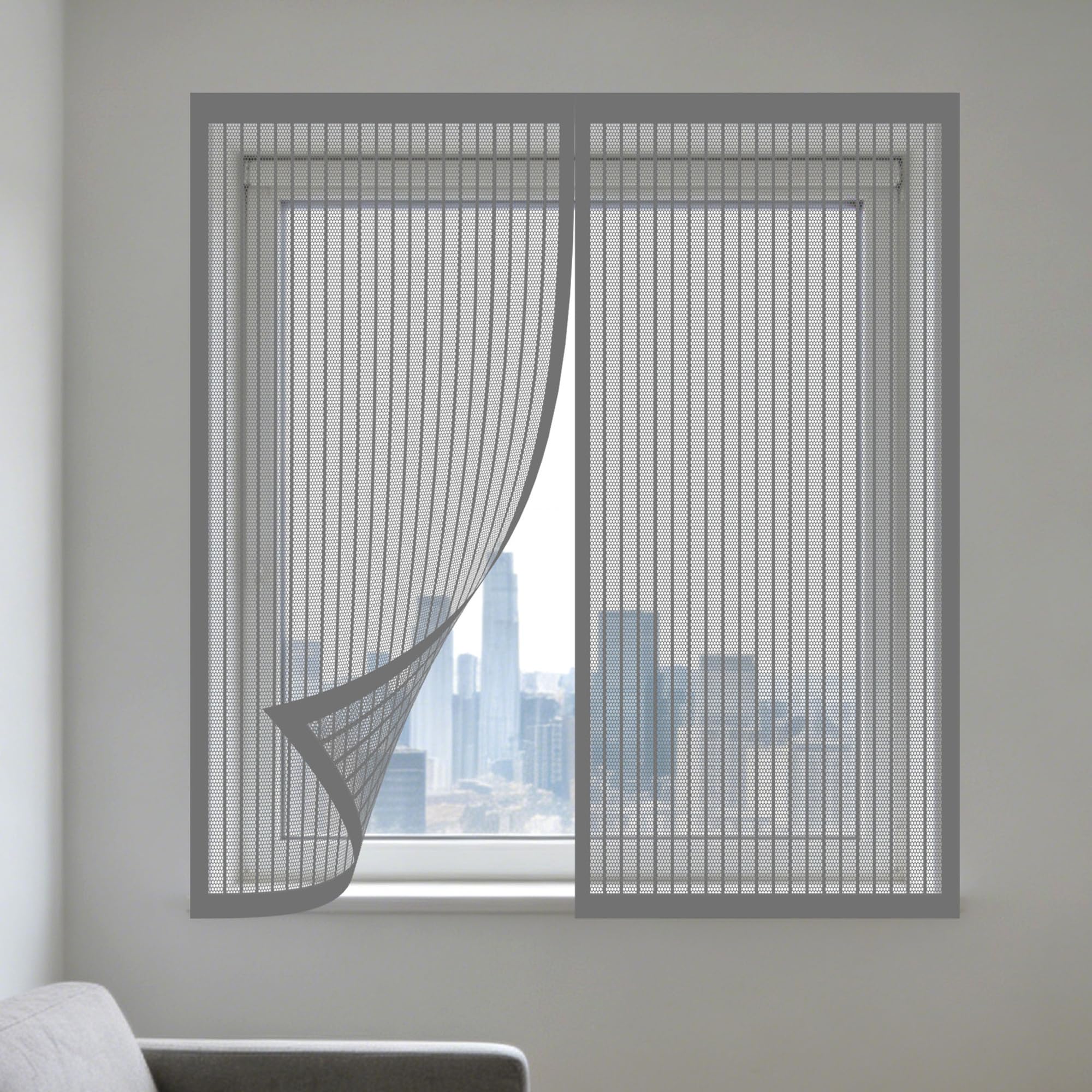 DIY Fly Screen Windows 95 x 65 cm Selfadhesive Tape DIY Fly Bug Mosquito Net Window Mesh Insect Screen for Windows Easy Install for Doors and Patio Screens, Grey