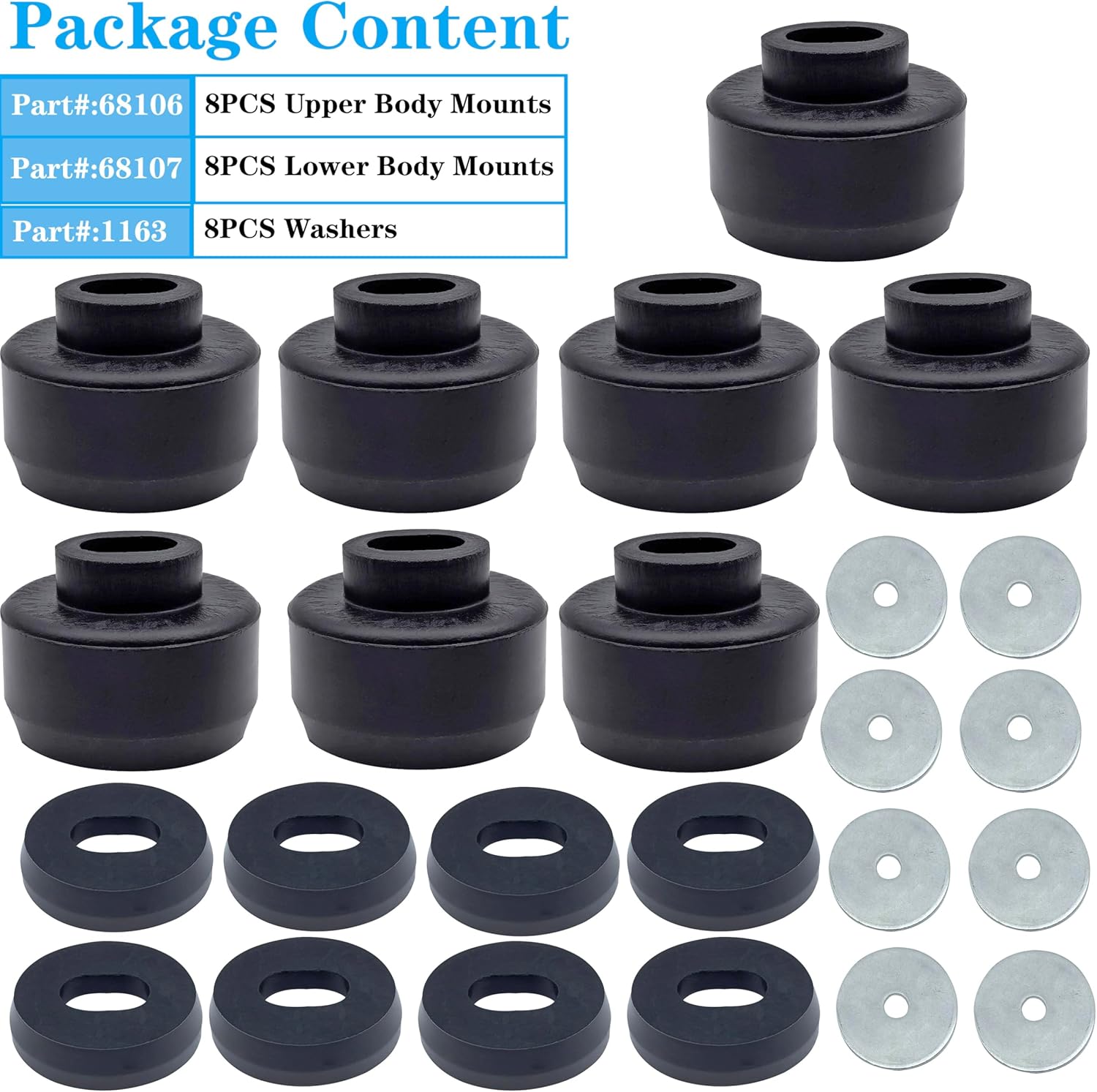 7-141 Body and Cab Mount Bushing Kit Compatible with Chevy Silverado & Sierra 2WD/4WD 2500 1500 1999-2014 Polyurethane Body Cab Mounts + Washers Black (24PCS) 7-141/7141