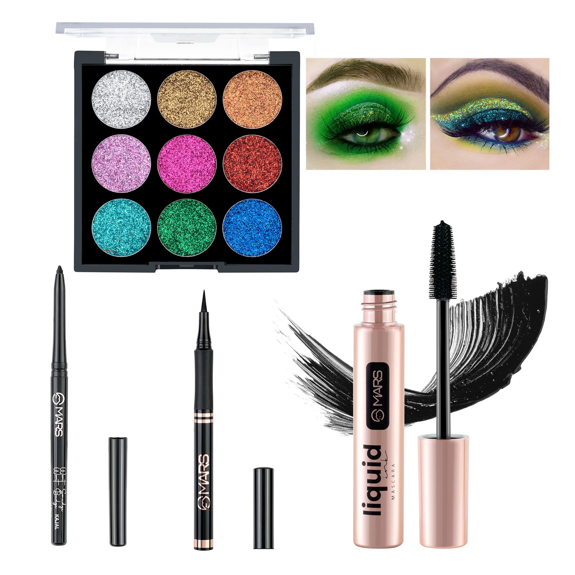 MARS GCI805 32 Color Eyeshadow With Eyeliner Gel & Makeup Brush Lipstick Set of 5