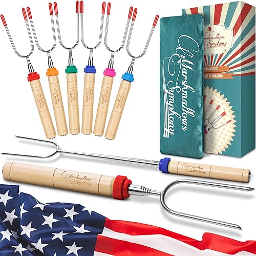 Miniatura 1 de Carpathen palitos para asar malvaviscos Smores juego de 6 pinchos extra largos - equipamiento perfecto para camping