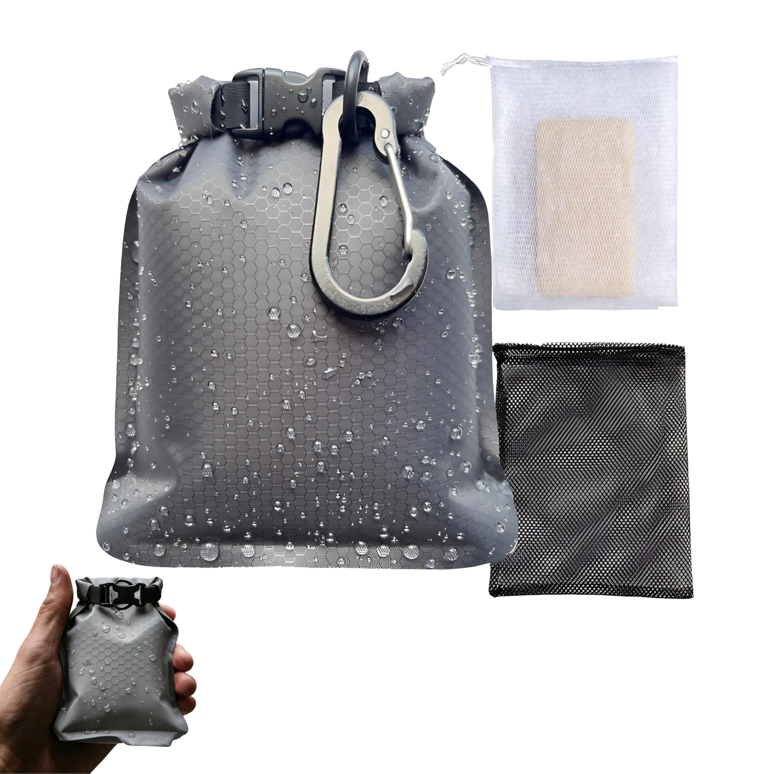 Travel Soap Bag, Leakproof & Breathable Soap Case for Bar Soap, Waterproof Portable Soap Pouch with Quick-Dry Mesh Bags & Carabiner, Ideal for Gym, Camping, Travel and Outdoor Activities - Grey