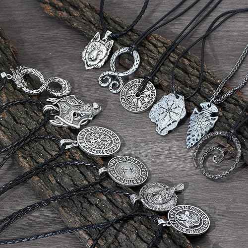 Vista 4 de GuoShuang 12Pcs Viking Amulet Protection Pendant Necklace for Men -Norse Mythology Gift