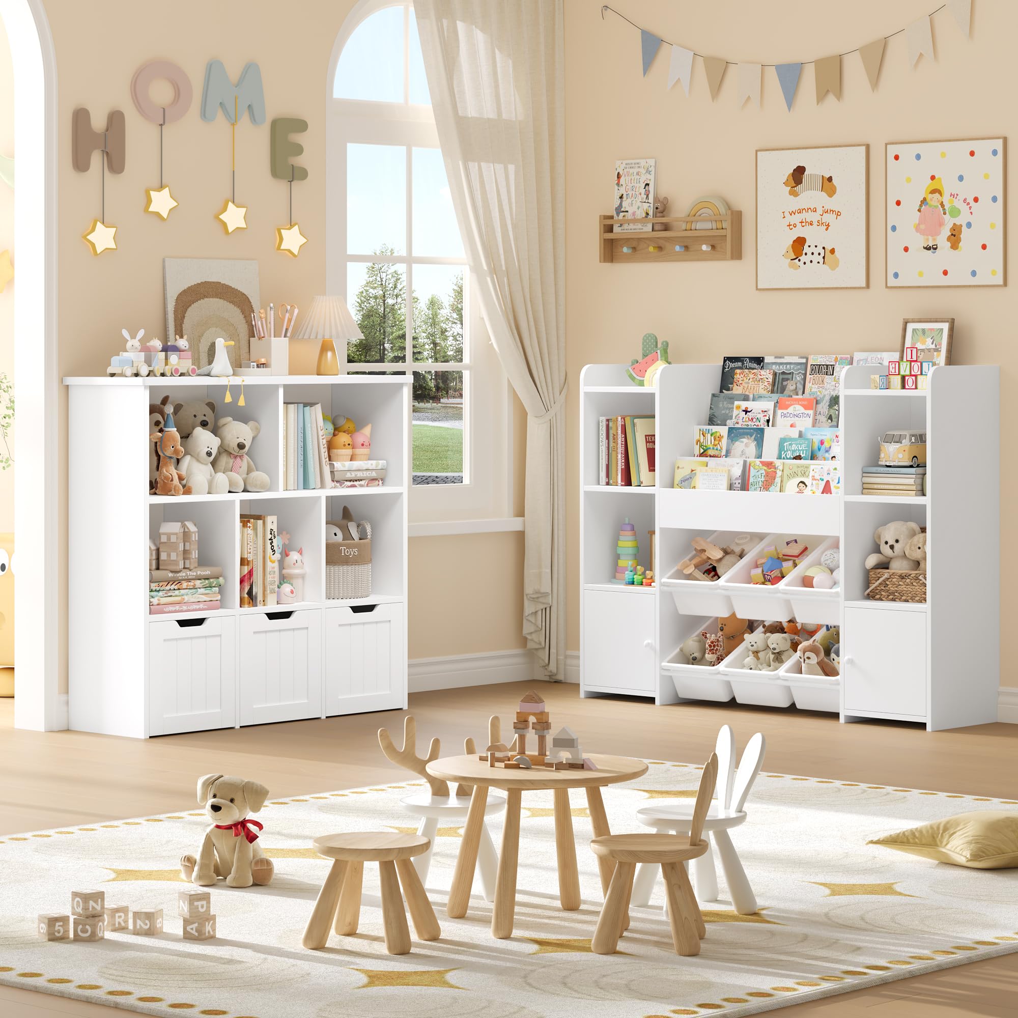 FOREHILL Meuble Rangement Enfant Bibliothèque Enfant avec 6 Boîtes Amovibles 12 Étagères Rangement Jouet Enfant pour Chambre d’Enfant Salle de Jeu Blanc