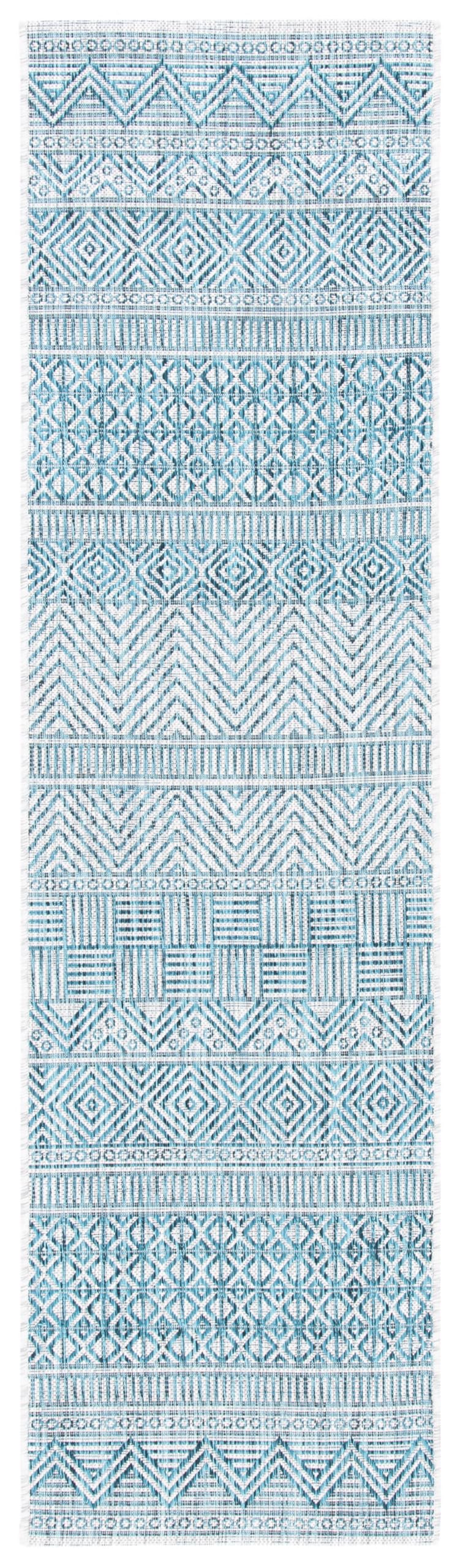 SAFAVIEH Washable Rug Outdoor Courtyard Collection - 2'3" x 8' Runner, Grey & Teal, Non-Shedding & Easy Cleaning, Ideal for Patio, Entryway, Mudroom,