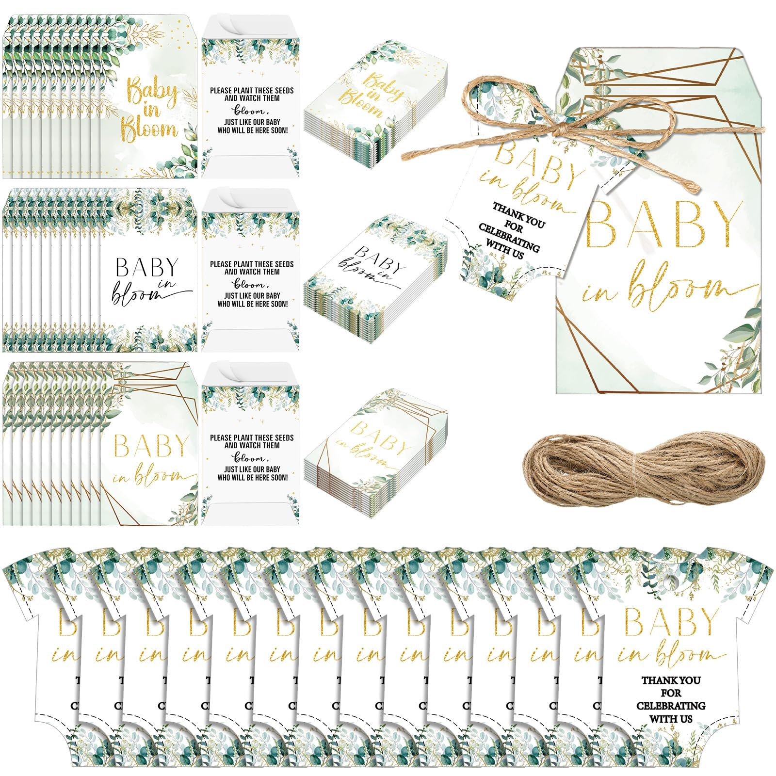 MotiMind 100 Pack Baby Shower Party Self Adhesive Envelopes Favors Set Include Baby in Bloom Paper Storage Envelopes Thank You Tags Baby Shower Gifts