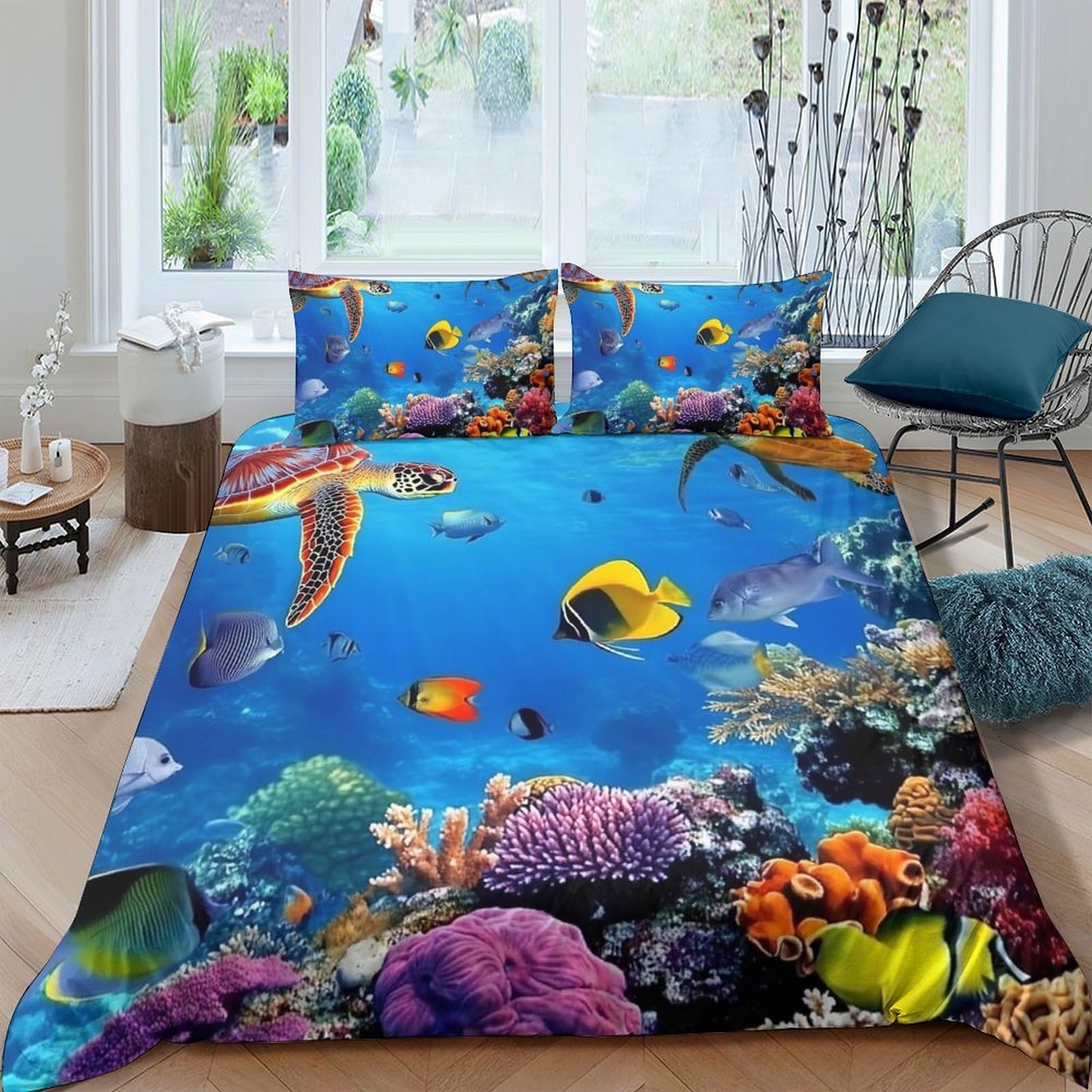 Ctjqhvkz Style-10 3D Printed Ocean Sea Turtle Fitted Sheet Microfiber Soft Breathable Coral Reef Mattress Cover For Bedroom Decor Single（135X200cm）