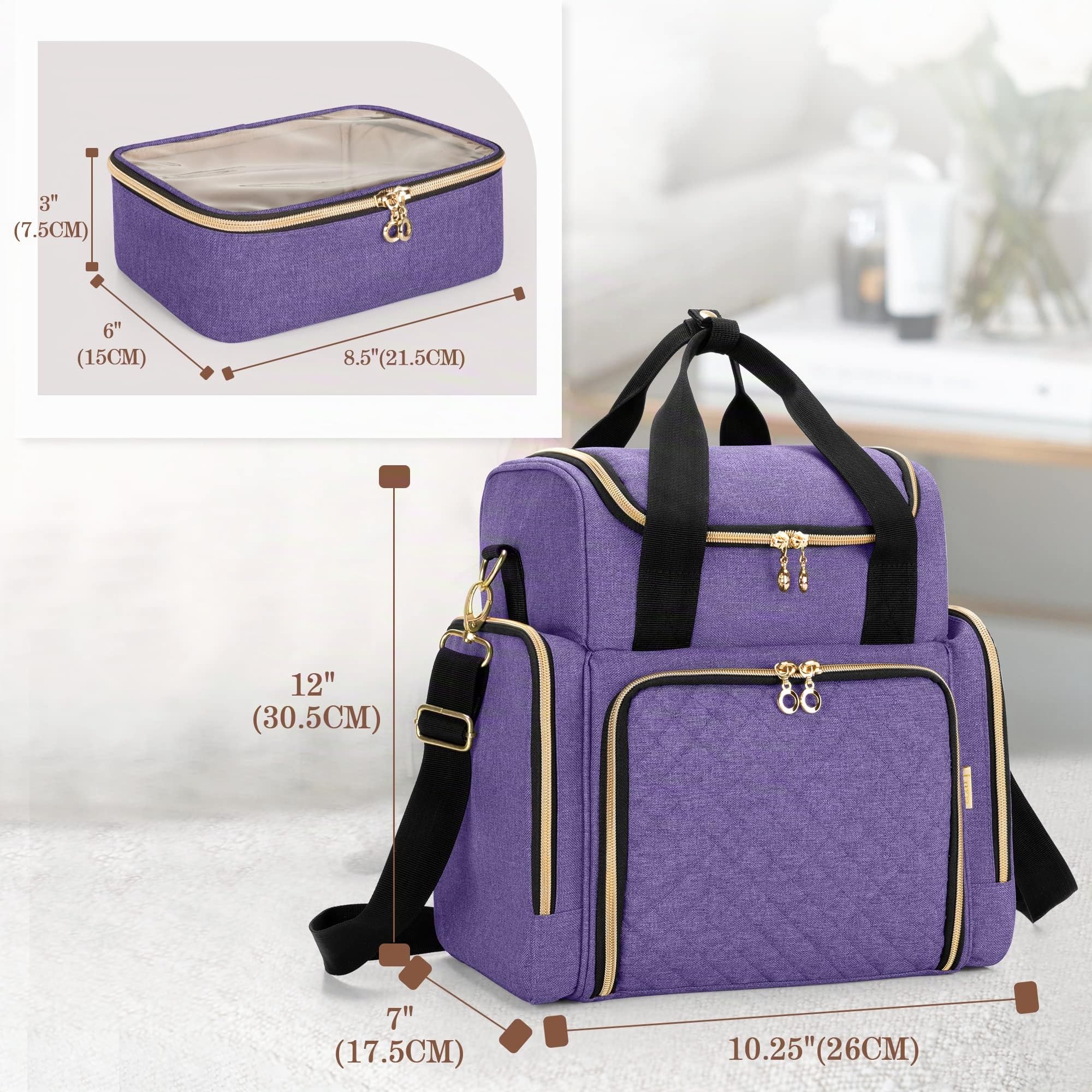 Luxja Bolsa de Maquillaje de Viaje con 2 Estuches Extraíbles, Bolsa de Cosméticos con Varias Secciones de Almacenamiento, Estuche de Maquillaje (Solo Bolsa), Púrpura