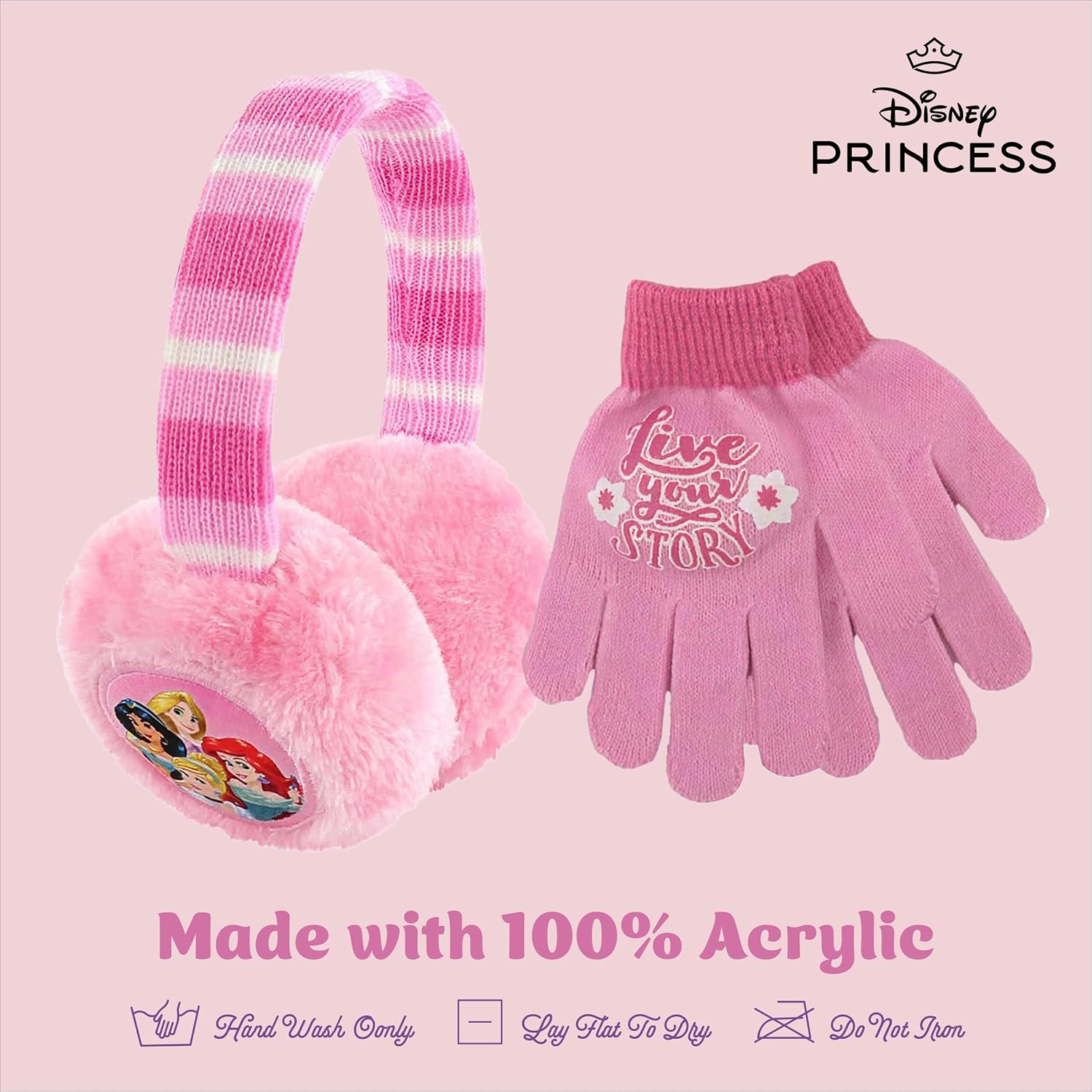Disney Girls Winter Earmuffs Warmers And Kids Gloves Sets, Princess Plush For Ages 4-7 - Image 6