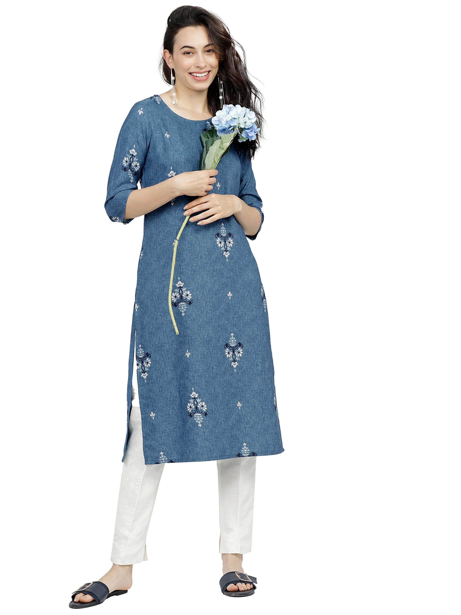 Ketch Polyester Women's Regular Fit Printed Threeforth Sleeve Kurta in multi