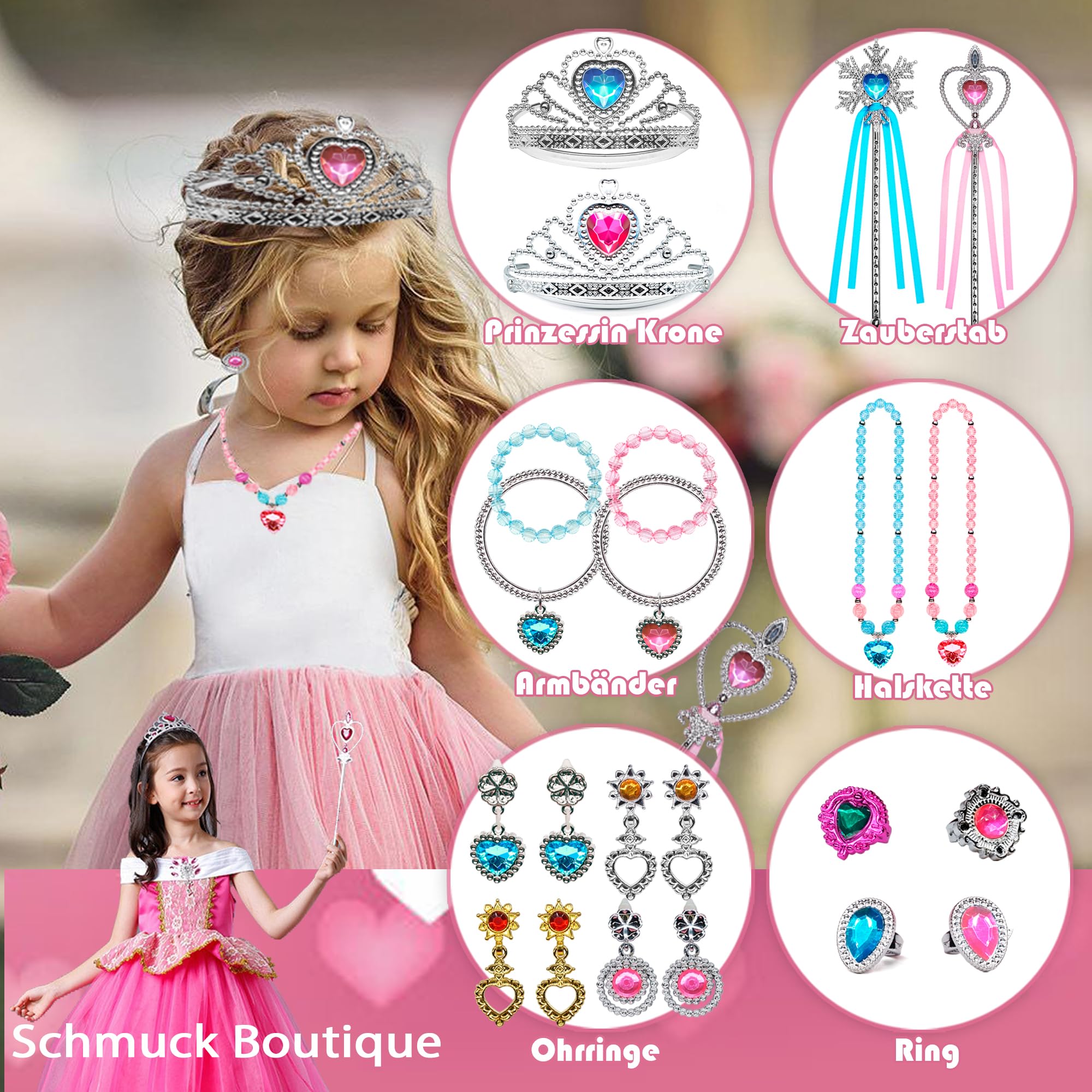 Principessa Scarpe Giocattolo Set Principessa Bambina, 4 Paia di Scarpe Principessa Bambina e 2 Set di Gioielli da Boutique, Regalo di Compleanno per Bambine da 3 a 6 Anni Regalo di Natale