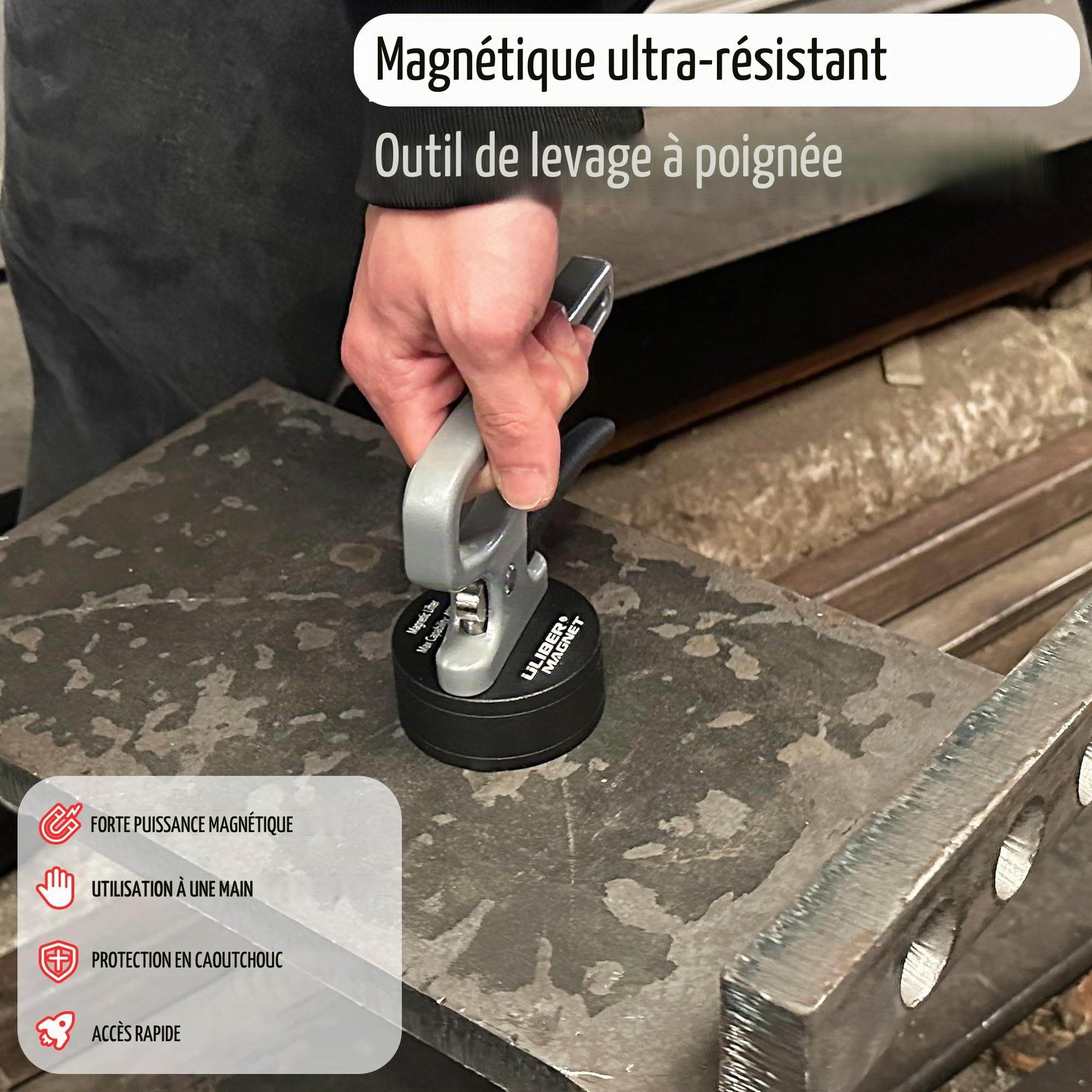 ULIBERMAGNET Outil pick-up magnétique robuste, libération rapide, portable avec poignée ergonomique