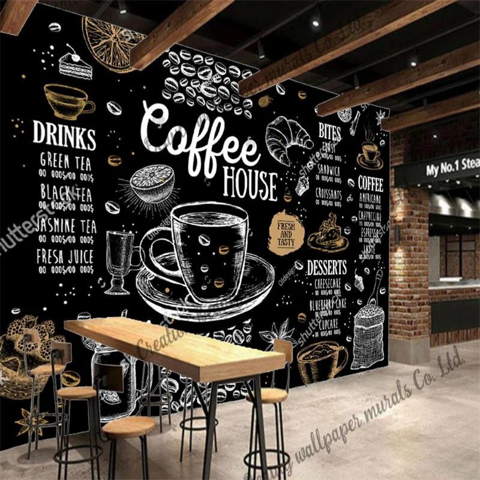 Custom Hand-Painted Coffee House Wallpaper Industrial Decor Mural Cafe Restaurant Afternoon Tea Coffee Shop Background Wall,150 * 105cm