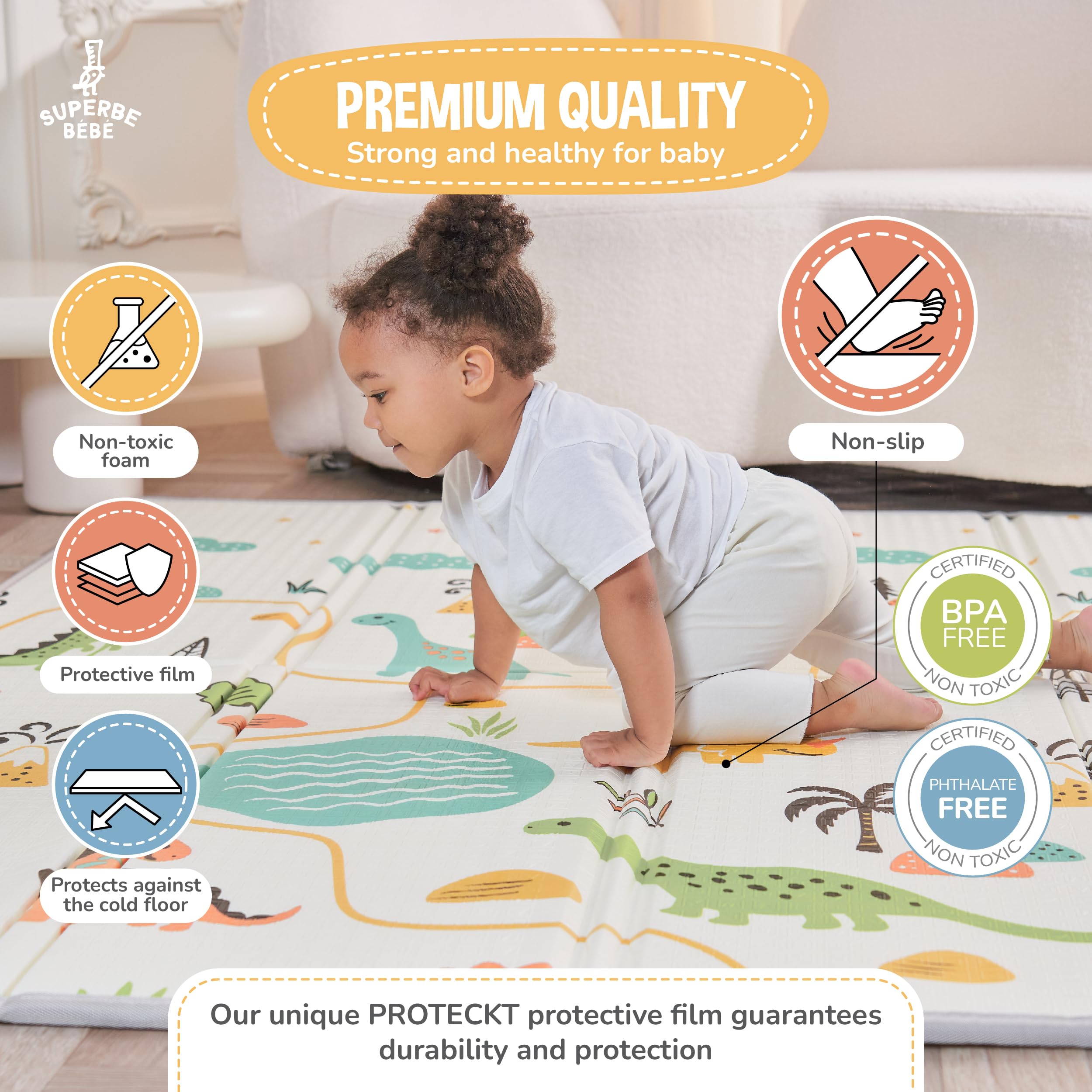 Alfombra Bebe Acolchada Plegable 180x200x1.5cm- Gimnasio Bebe - Manta De Juegos - Manta Actividades Impermeable Reversible - Tapete De Actividades - Gimnasio Infantil Bebé - Regalo Bebé - 5