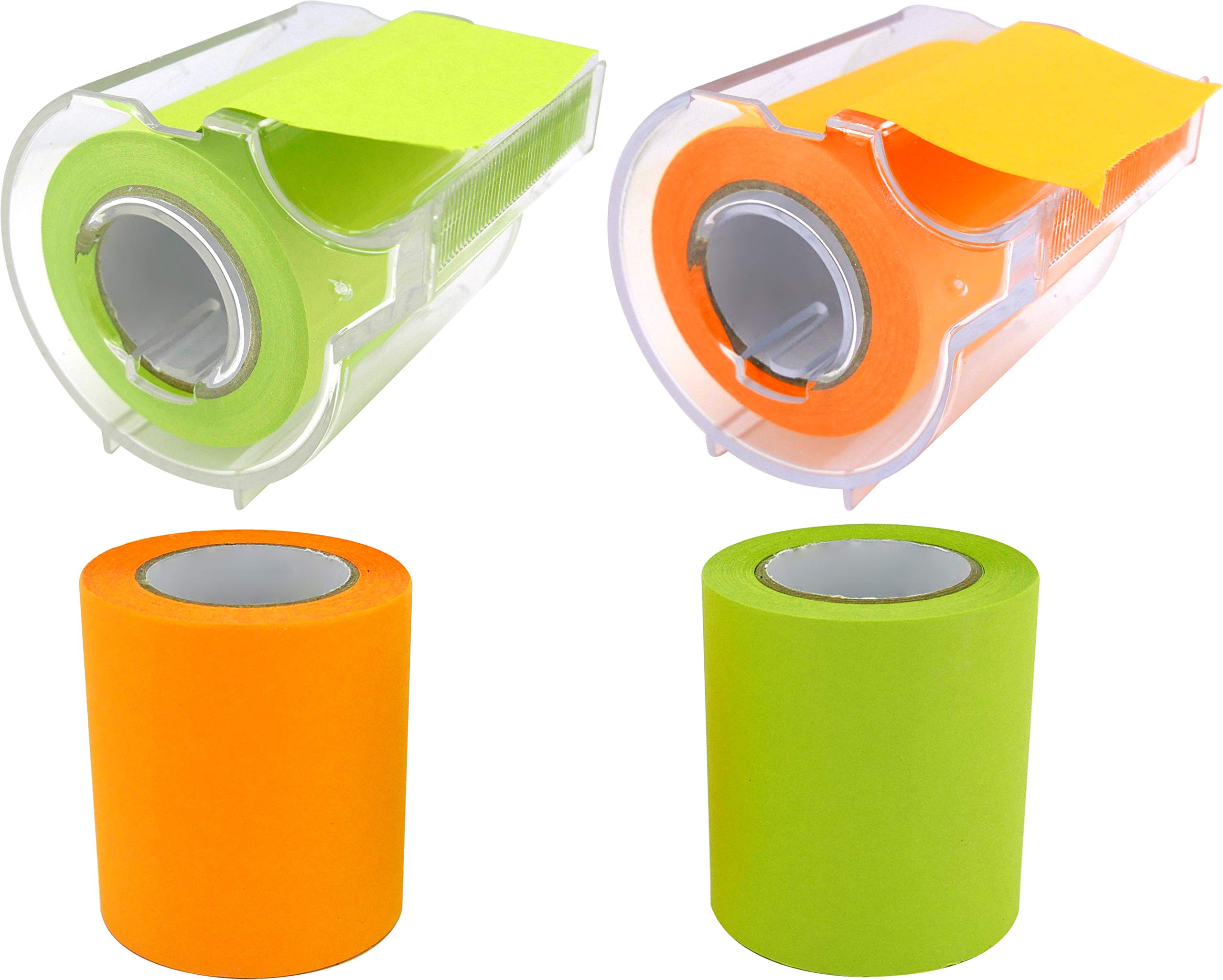 4A Full Adhesive Sticky Notes, Sticky Rolls with Dispenser and 2 Refill Rolls, Neon Green and Orange, 2 x 315 Inches, Colorful Sticky Notes for