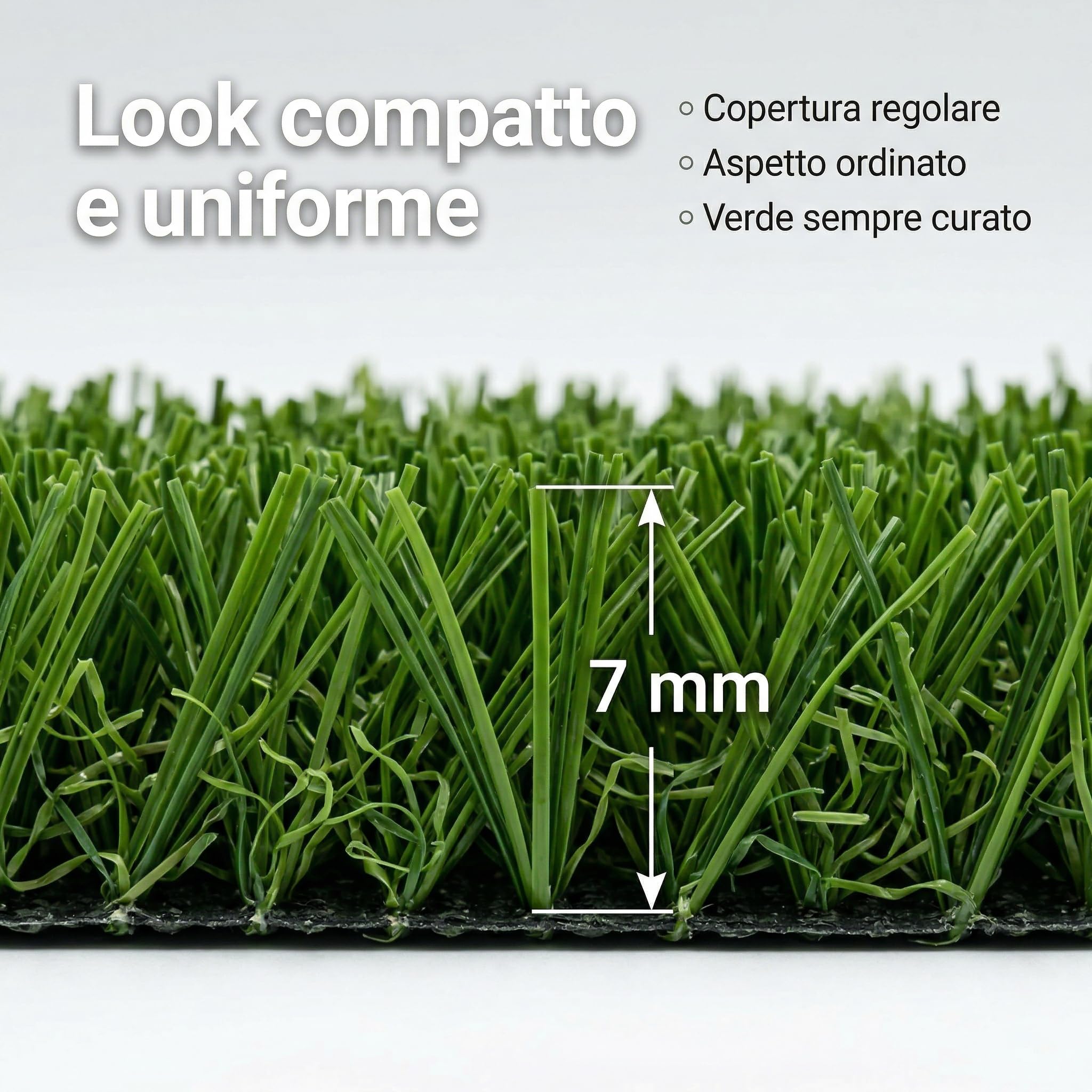 Erba Sintetica per Esterno – Galeone | Filamenti 7 mm – Prato Sintetico da Esterno - Compatto | Resistente | Tappeto Erba Finta a Rotolo - per Balconi - Terrazze - Giardini | Bassa Manutenzione
