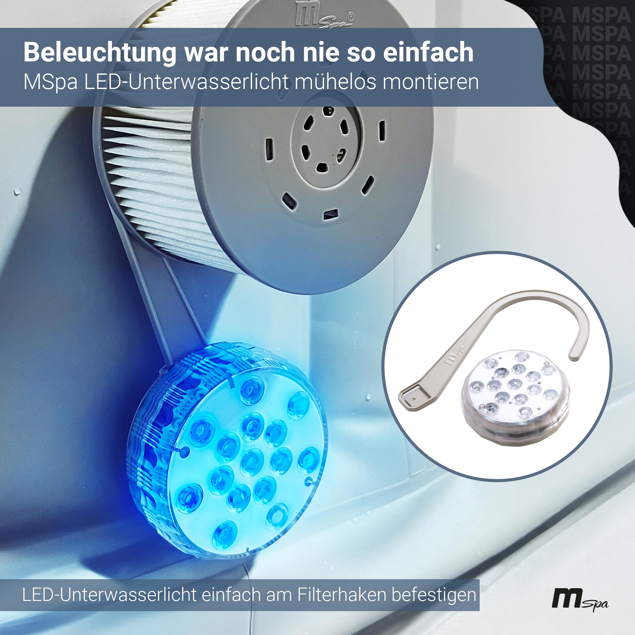 Miweba MSpa Poolbeleuchtung Unterwasser | RGB LED Licht mit Fernbedienung | 16 Farben 4 Modi | IP68 wasserdicht | Whirlpool Zubehör | Pool Licht | Teichbeleuchtung | Poollicht Deko | Badewannenlicht