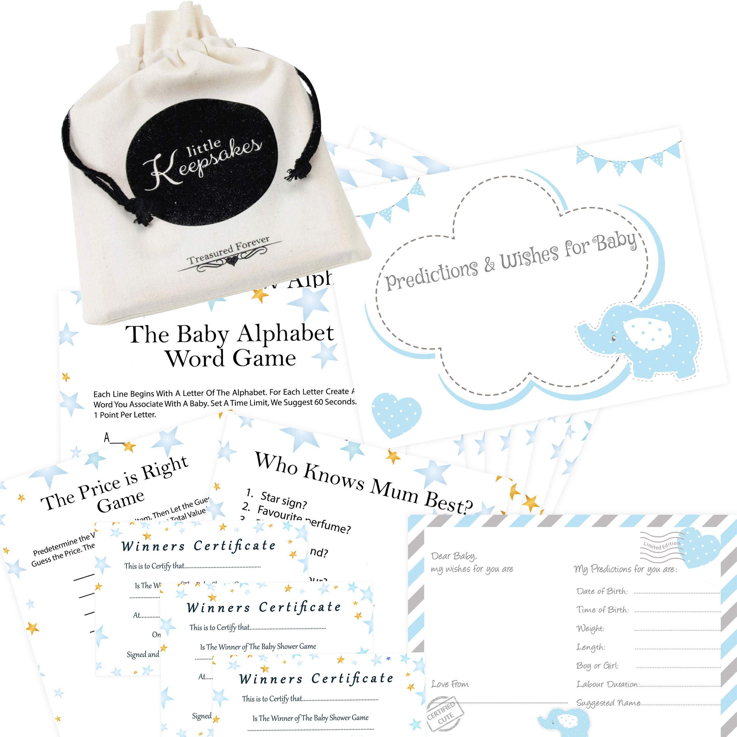 Buy Baby Shower Games Boy 16 Guests Blue Elephant Baby Prediction Cards 